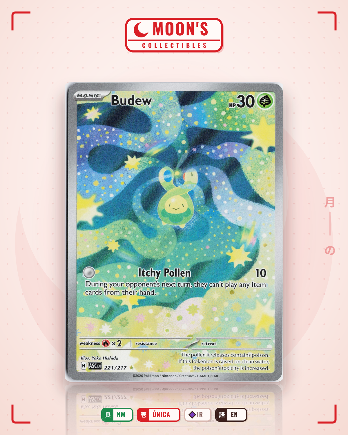 Carta Pokémon Budew · Ascended Heroes #221/217 (NM) — pieza única en Moon's Collectibles México