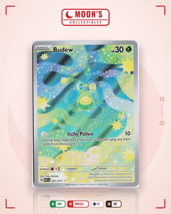 Carta Pokémon Budew · Ascended Heroes #221/217 (NM) — pieza única en Moon's Collectibles México
