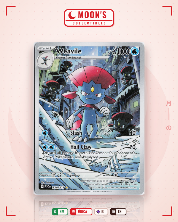 Carta Pokémon Weavile · Ascended Heroes #228/217 (NM) — pieza única en Moon's Collectibles México