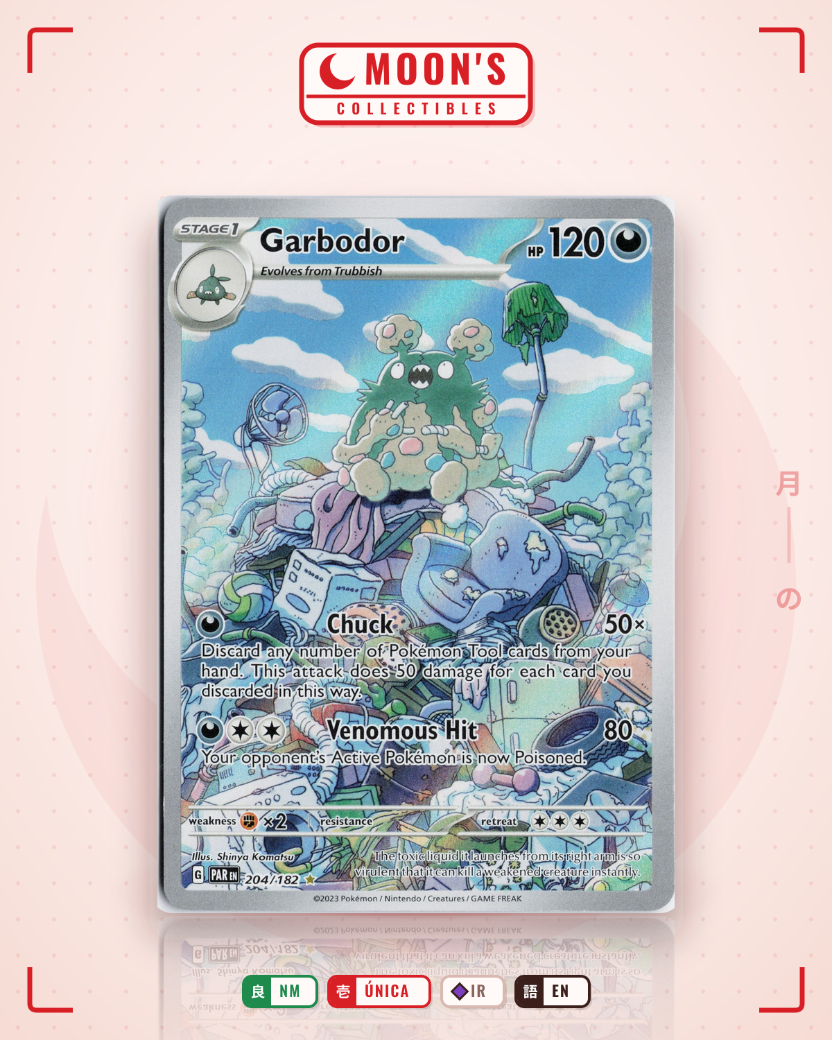 Carta Pokémon Garbodor · Paradox Rift #204/182 (NM) — pieza única en Moon's Collectibles México