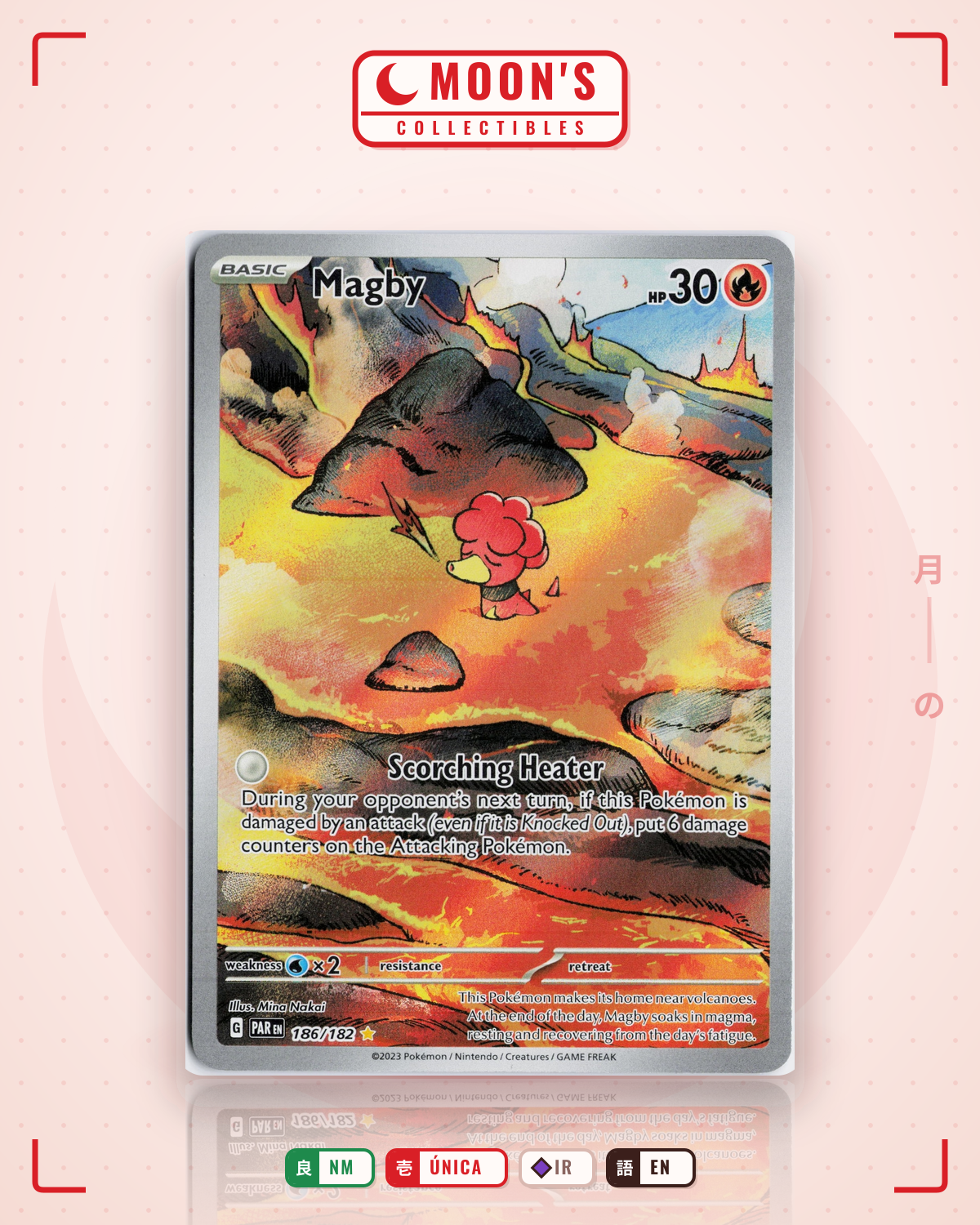 Carta Pokémon Magby · Paradox Rift #186/182 (NM) — pieza única en Moon's Collectibles México