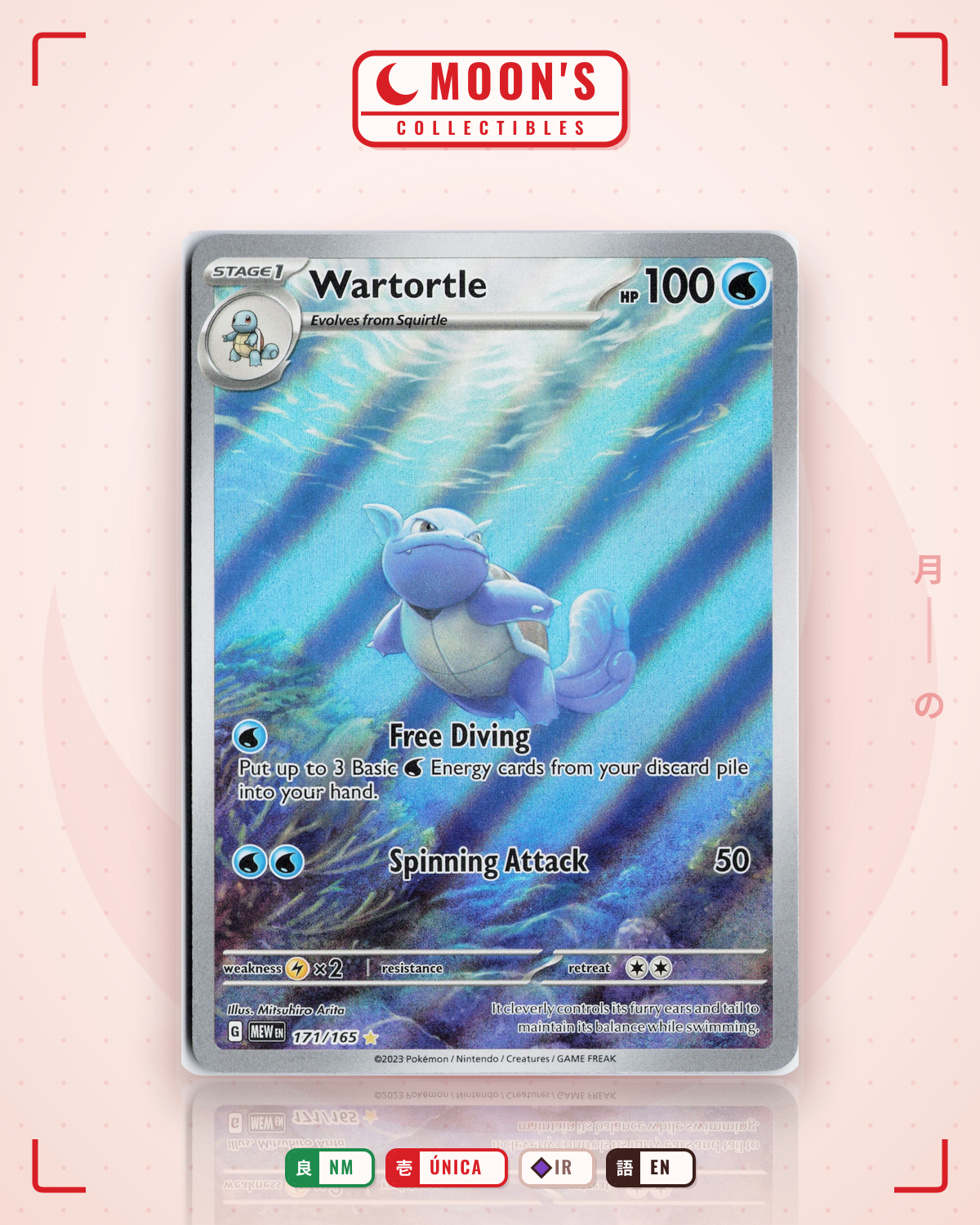 Carta Pokémon Wartortle · 151 #171/165 (NM) — pieza única en Moon's Collectibles México