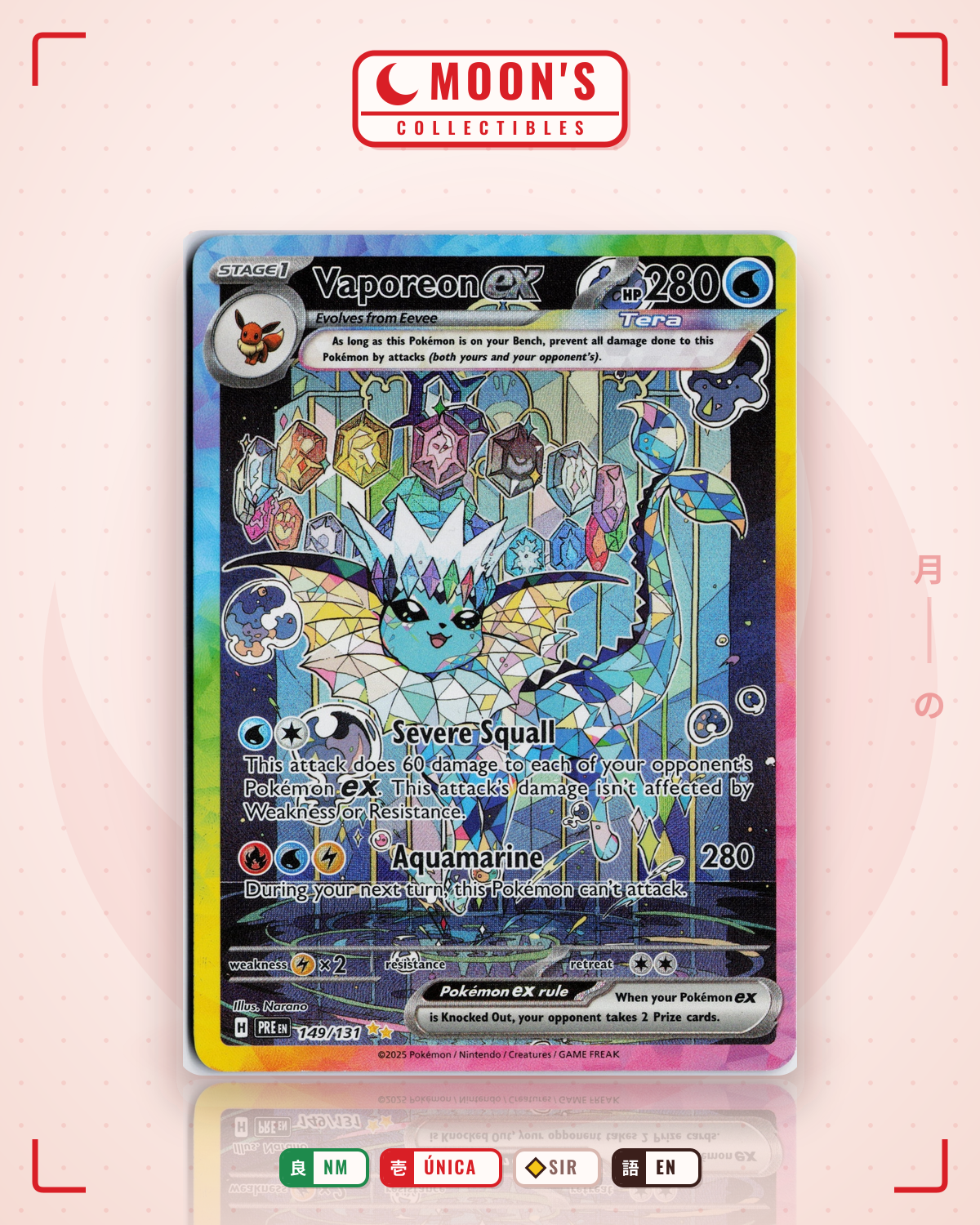 Carta Pokémon Vaporeon ex · Prismatic Evolutions #149/131 (NM) — pieza única en Moon's Collectibles México