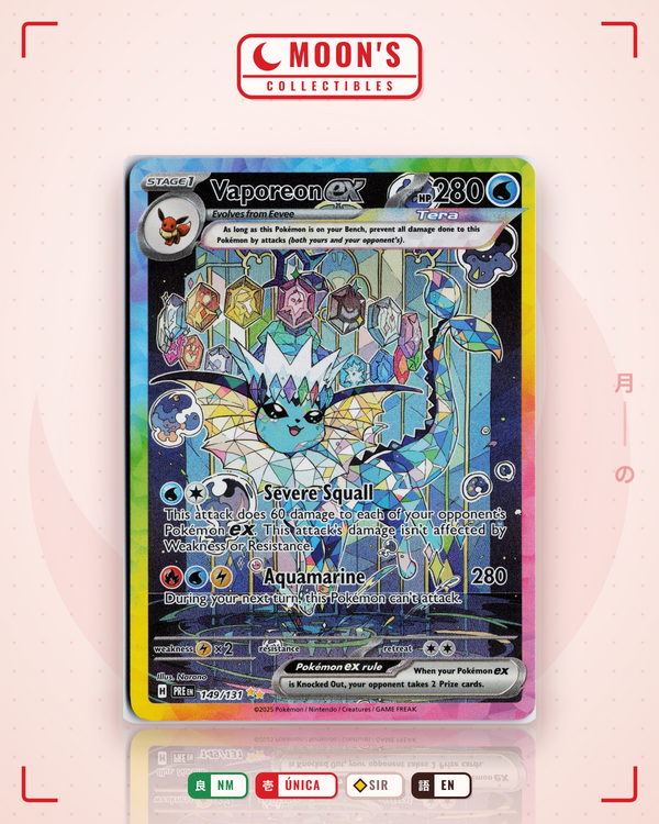 Carta Pokémon Vaporeon ex · Prismatic Evolutions #149/131 (NM) — pieza única en Moon's Collectibles México