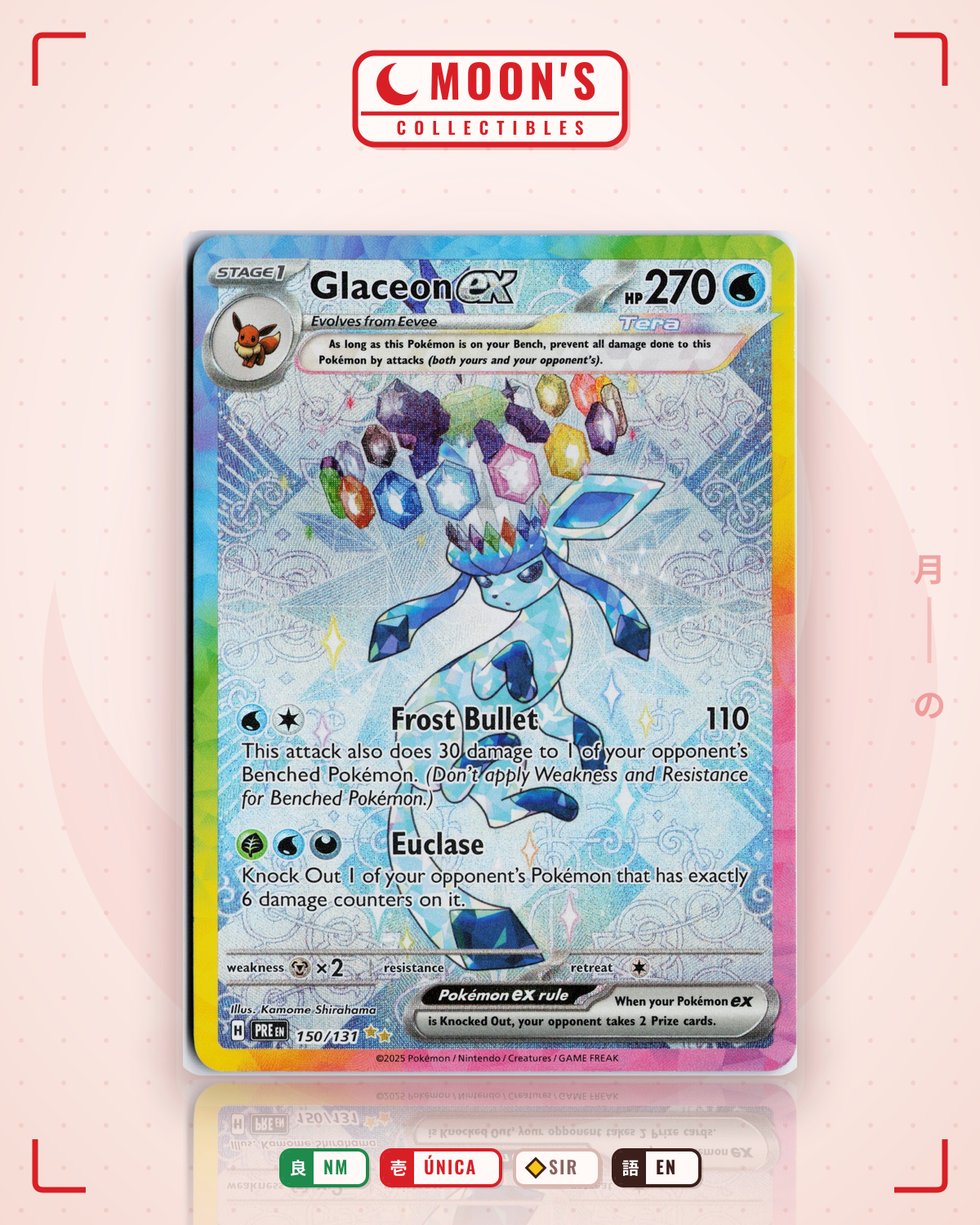 Carta Pokémon Glaceon ex · Prismatic Evolutions #150/131 (NM) — pieza única en Moon's Collectibles México
