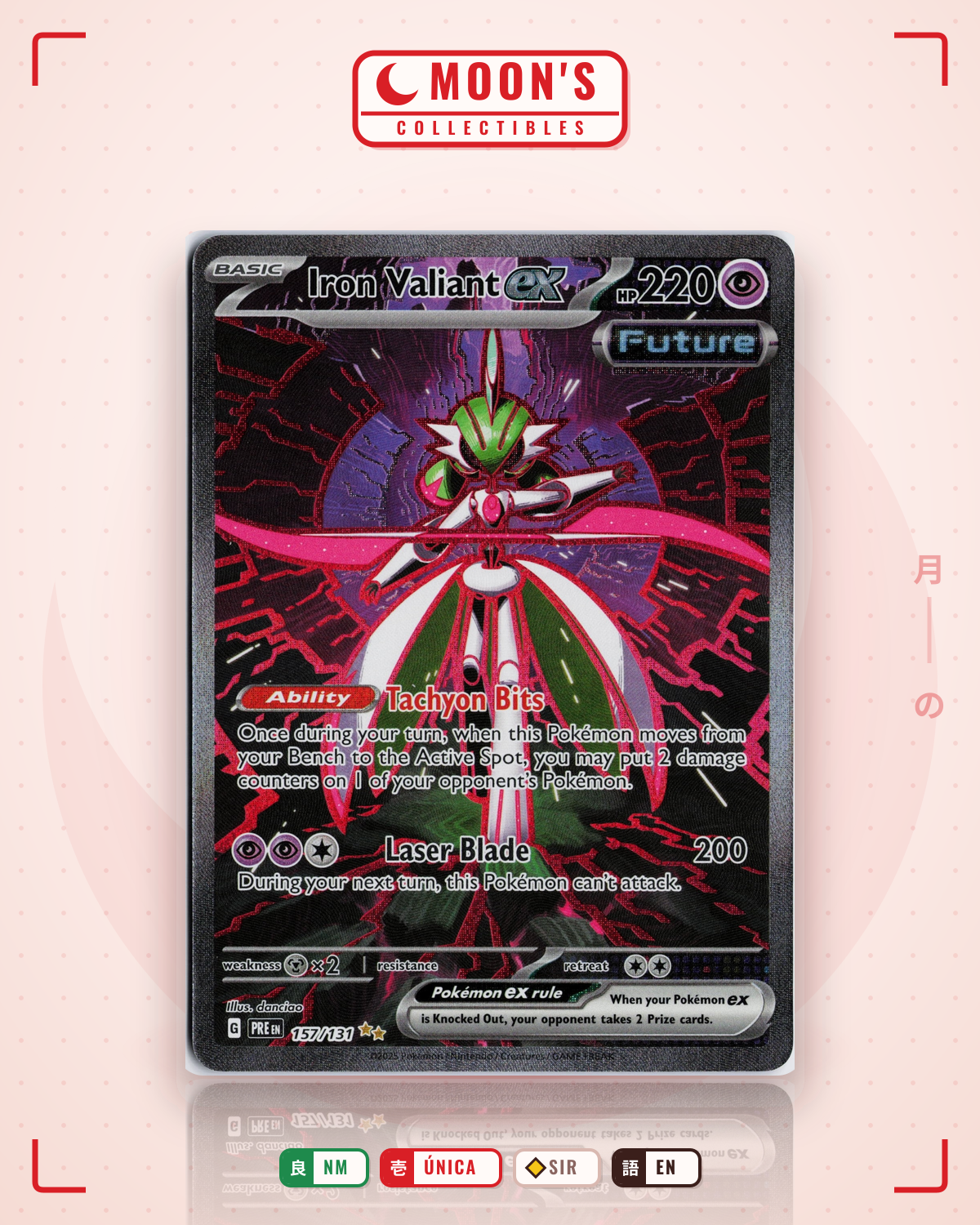 Carta Pokémon Iron Valiant ex · Prismatic Evolutions #157/131 (NM) — pieza única en Moon's Collectibles México