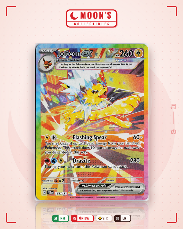 Carta Pokémon Jolteon ex · Prismatic Evolutions #153/131 (NM) — pieza única en Moon's Collectibles México