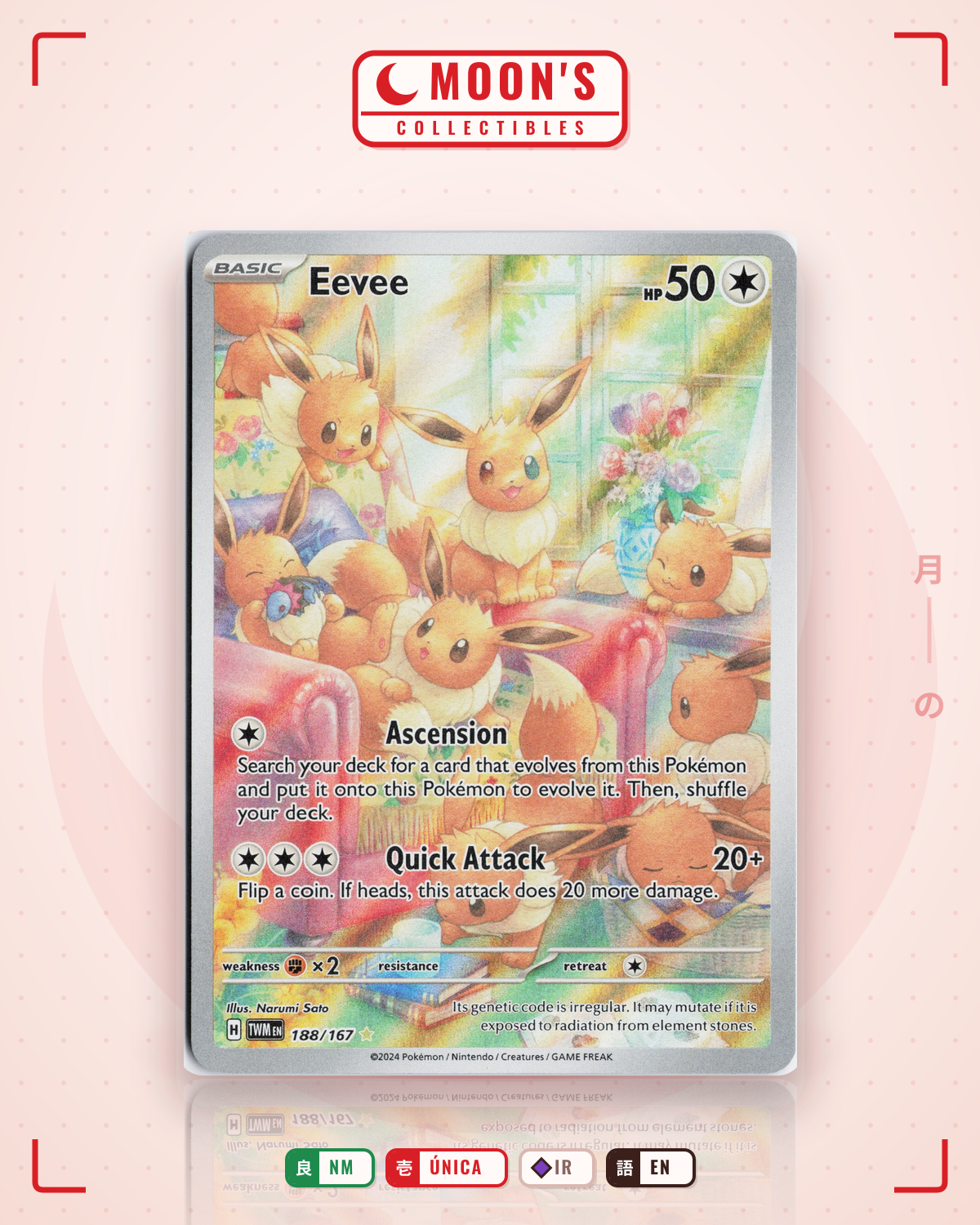 Carta Pokémon Eevee · Twilight Masquerade #188/167 (NM) — pieza única en Moon's Collectibles México