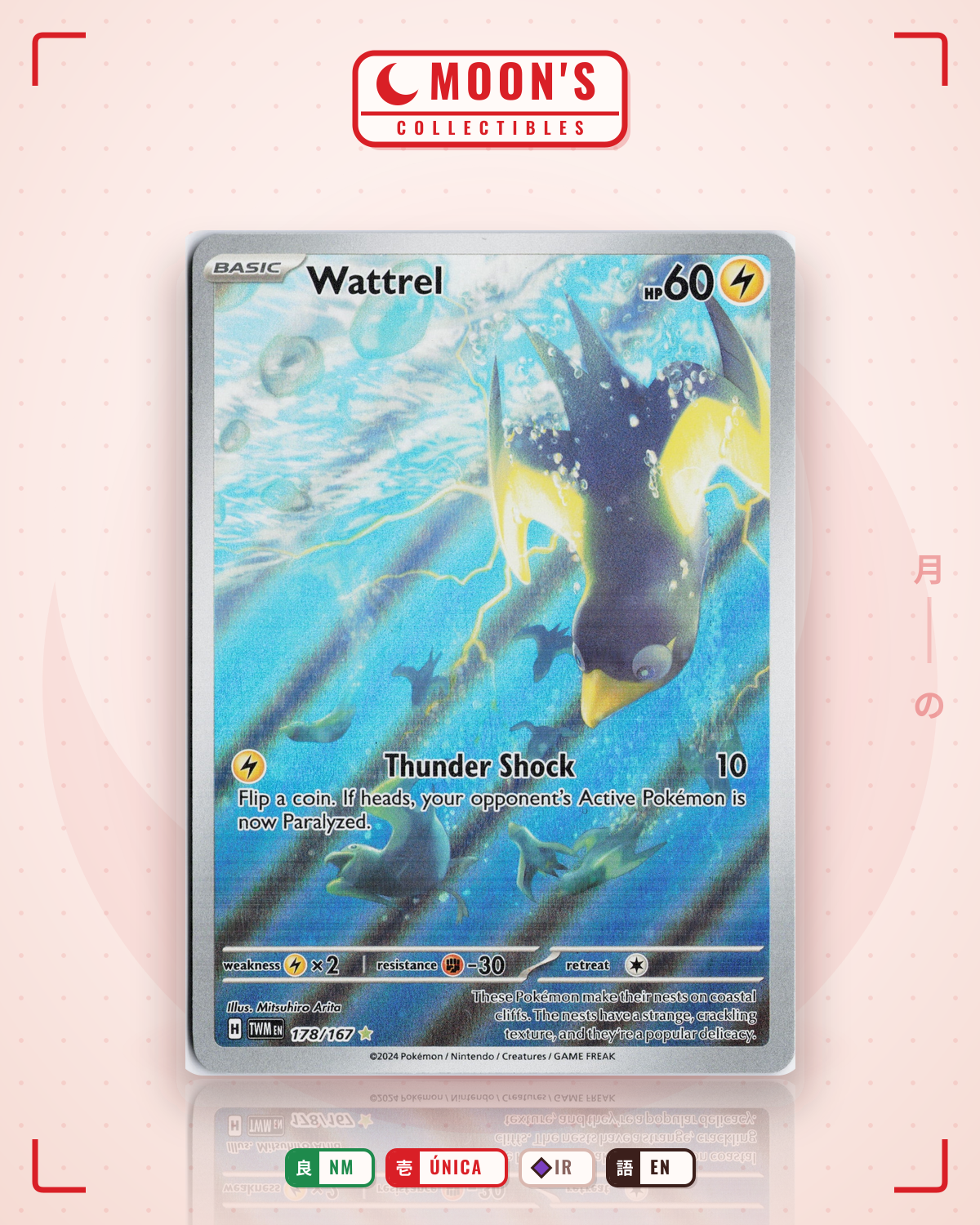 Carta Pokémon Wattrel · Twilight Masquerade #178/167 (NM) — pieza única en Moon's Collectibles México