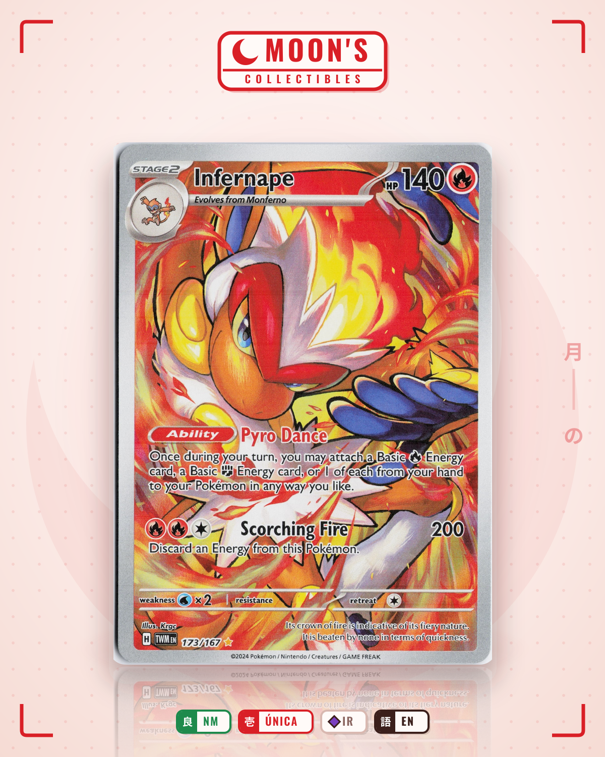 Carta Pokémon Infernape · Twilight Masquerade #173/167 (NM) — pieza única en Moon's Collectibles México