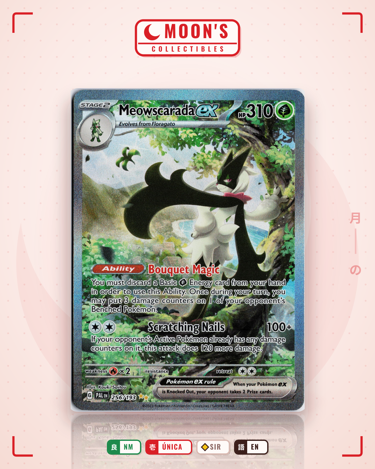 Carta Pokémon Meowscarada ex · Paldea Evolved #256/193 (NM) — pieza única en Moon's Collectibles México