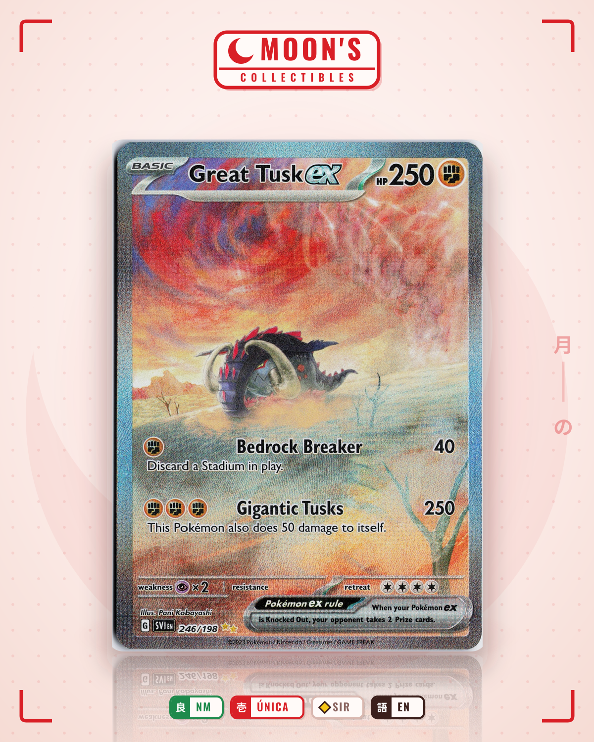 Carta Pokémon Great Tusk ex · Scarlet & Violet #246/198 (NM) — pieza única en Moon's Collectibles México