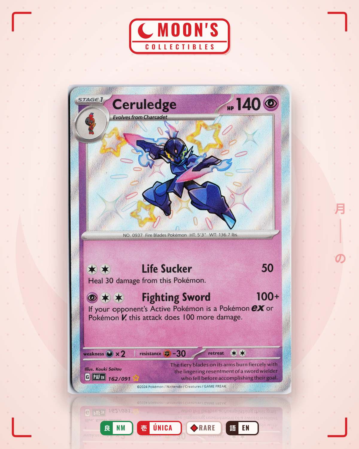 Carta Pokémon Ceruledge · Paldean Fates #162/091 (NM) — pieza única en Moon's Collectibles México