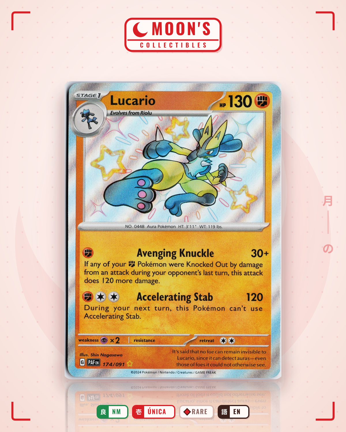 Carta Pokémon Lucario · Paldean Fates #174/091 (NM) — pieza única en Moon's Collectibles México