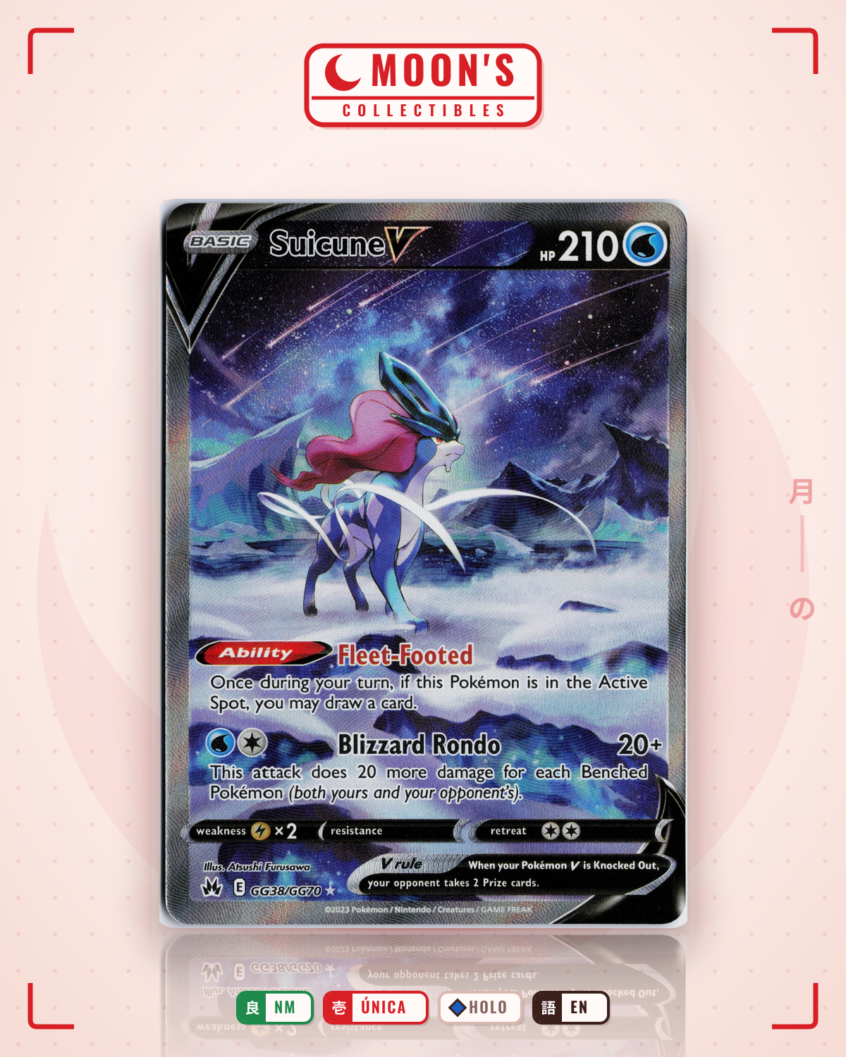 Carta Pokémon Suicune V · Crown Zenith Galarian Gallery #GG38/GG70 (NM) — pieza única en Moon's Collectibles México