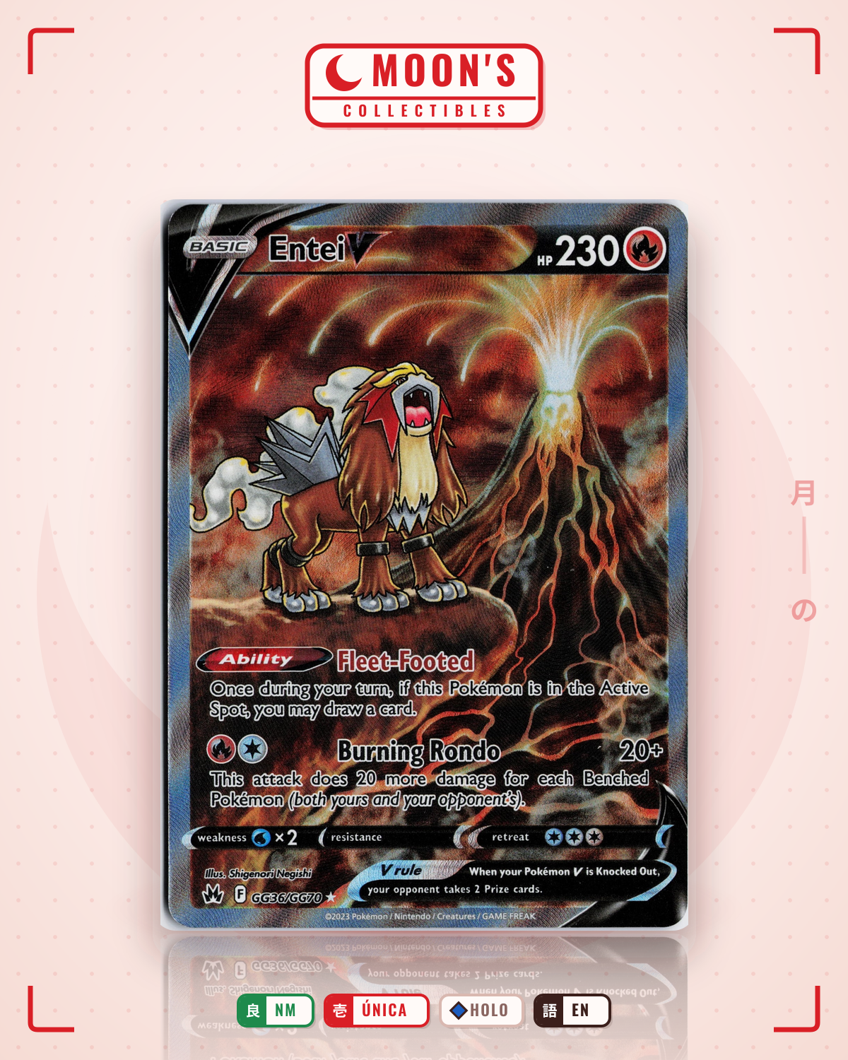 Carta Pokémon Entei V · Crown Zenith Galarian Gallery #GG36/GG70 (NM) — pieza única en Moon's Collectibles México