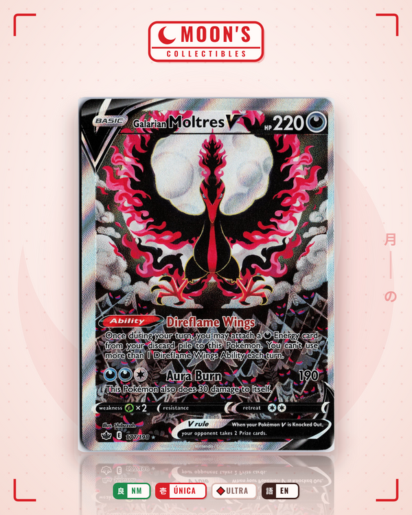 Carta Pokémon Galarian Moltres V · Chilling Reign #177/198 (NM) — pieza única en Moon's Collectibles México