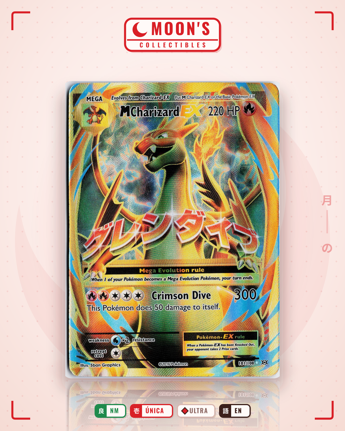 Carta Pokémon M Charizard-EX · Evolutions #101/108 (NM) — pieza única en Moon's Collectibles México
