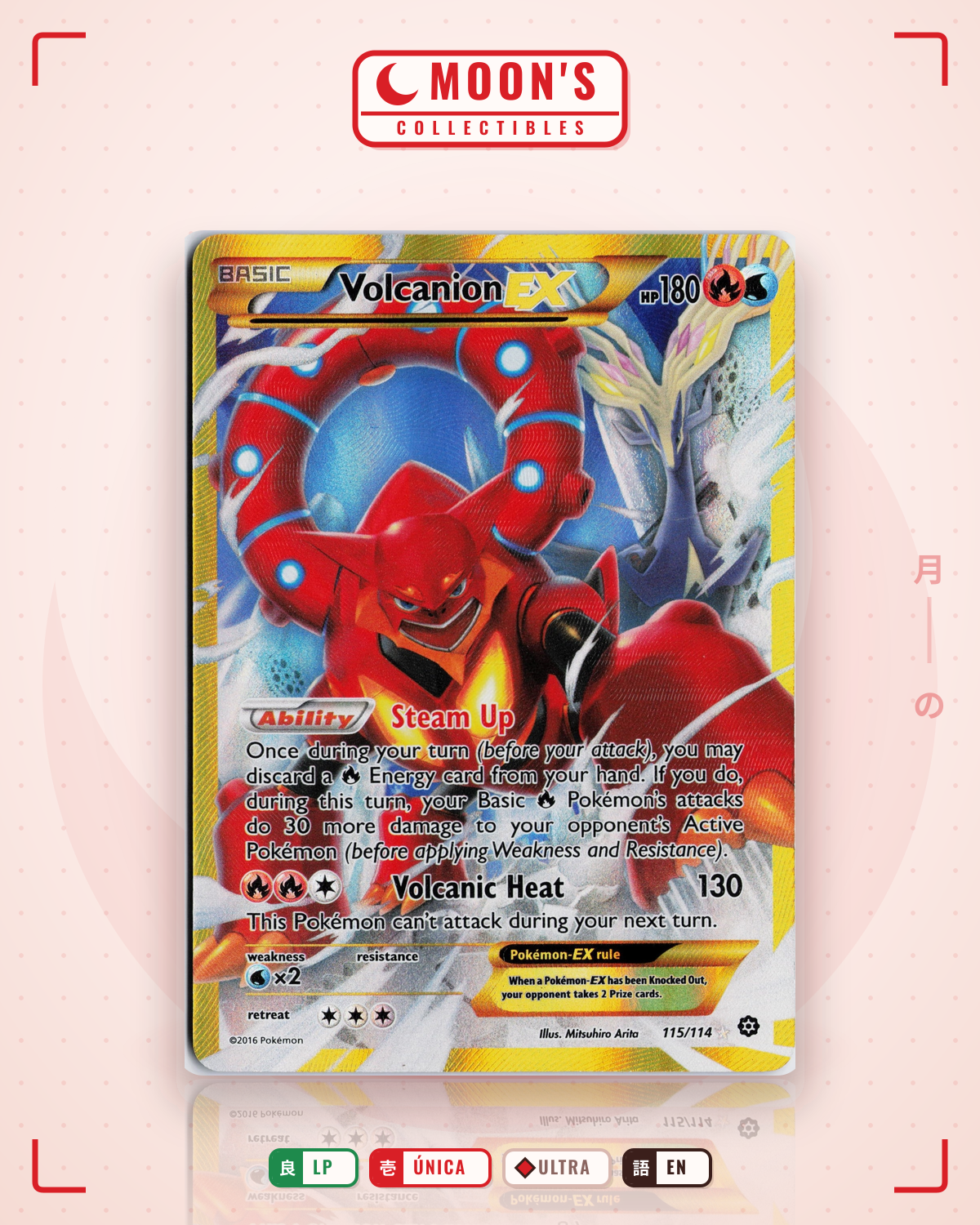 Carta Pokémon Volcanion-EX · Steam Siege #115/114 (LP) — pieza única en Moon's Collectibles México