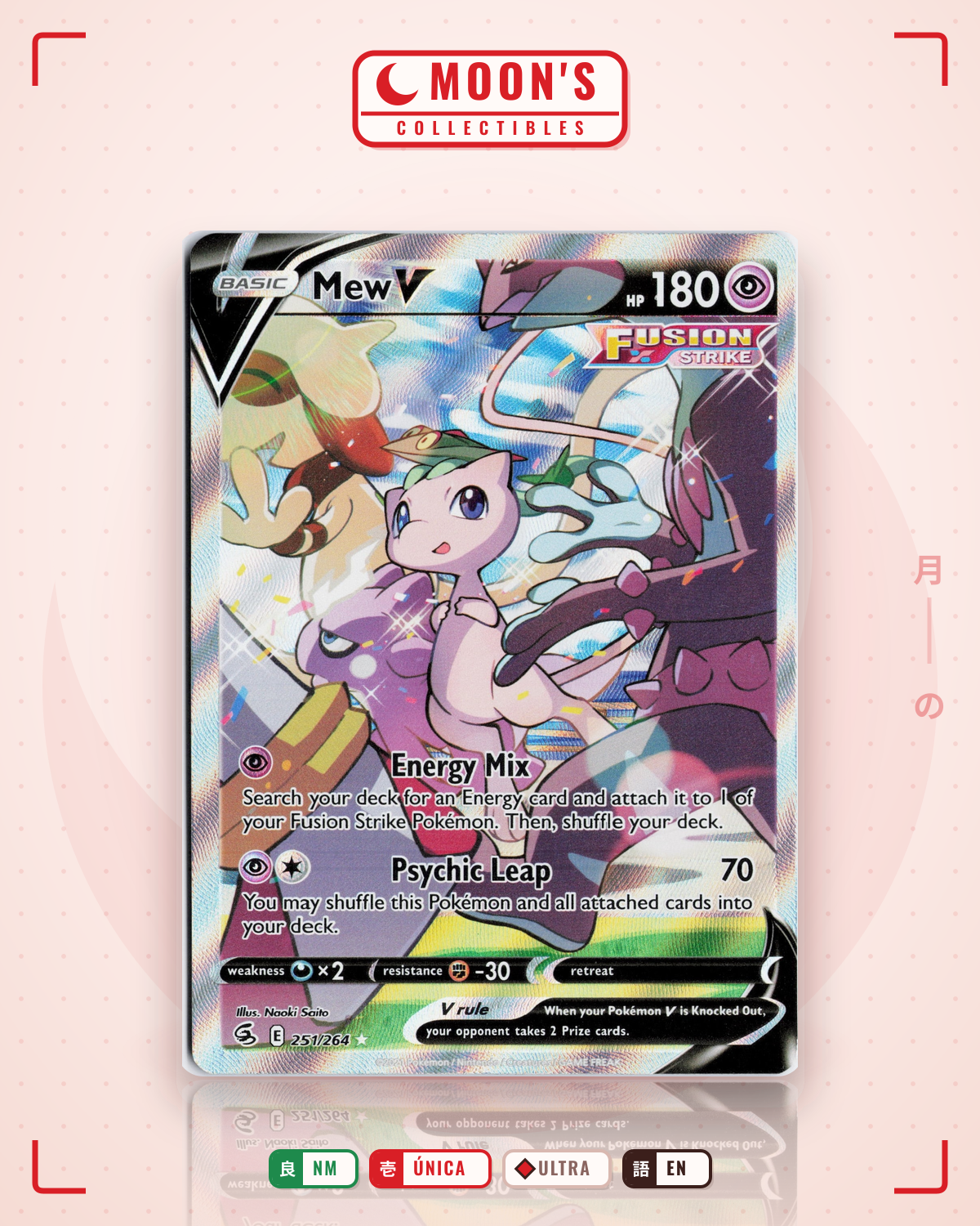 Carta Pokémon Mew V · Fusion Strike #251/264 (NM) — pieza única en Moon's Collectibles México