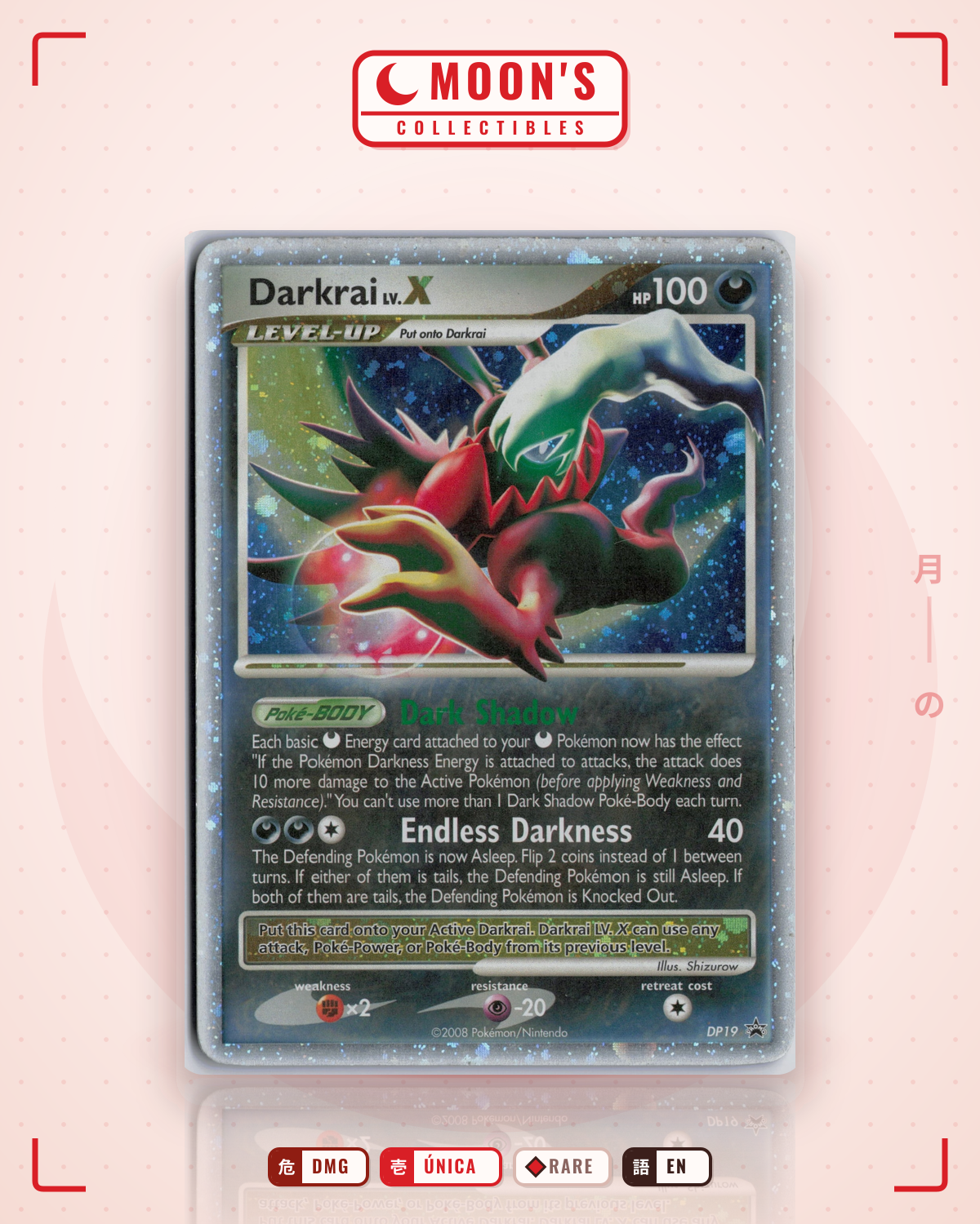 Carta Pokémon Darkrai LV.X · DP Black Star Promos #DP19 (DMG) — pieza única en Moon's Collectibles México
