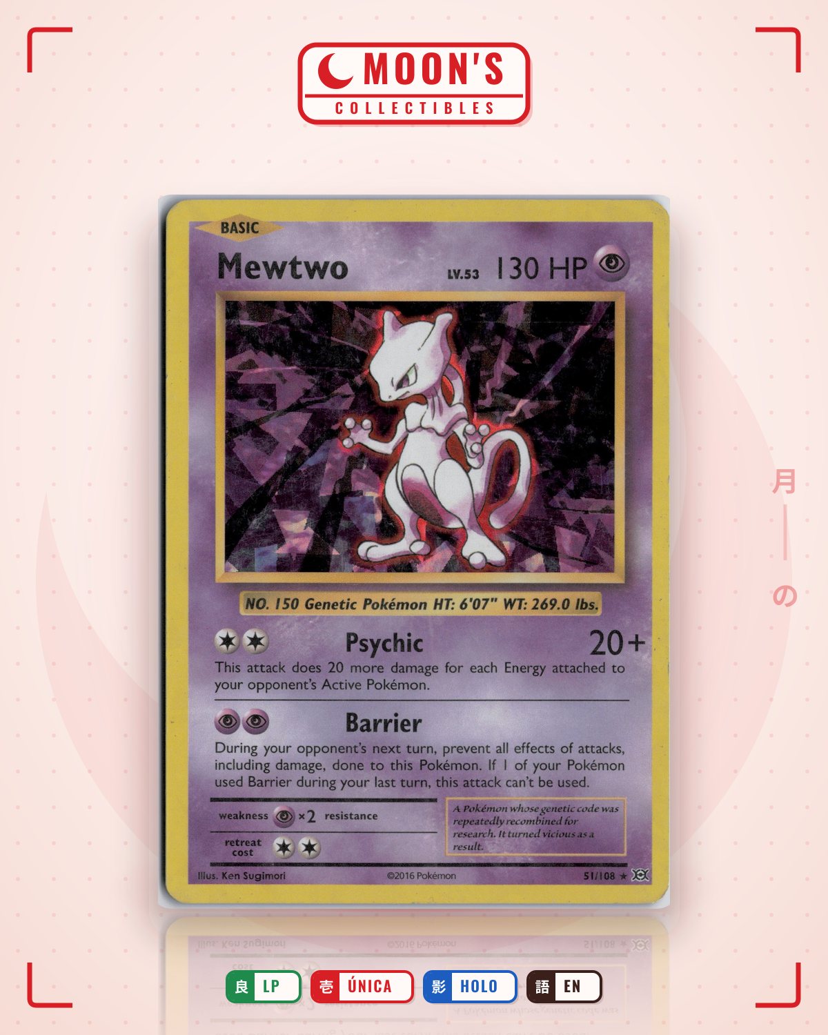 Carta Pokémon Mewtwo · Evolutions #51/108 (LP) — pieza única en Moon's Collectibles México