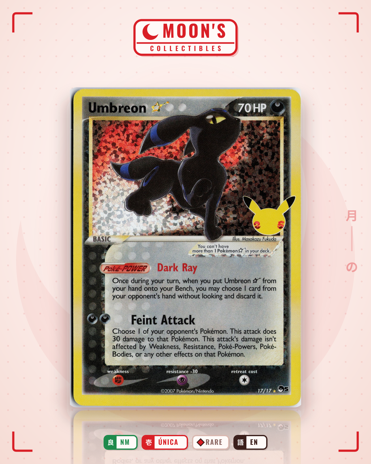 Carta Pokémon Umbreon ☆ · Celebrations: Classic Collection #17 (NM) — pieza única en Moon's Collectibles México