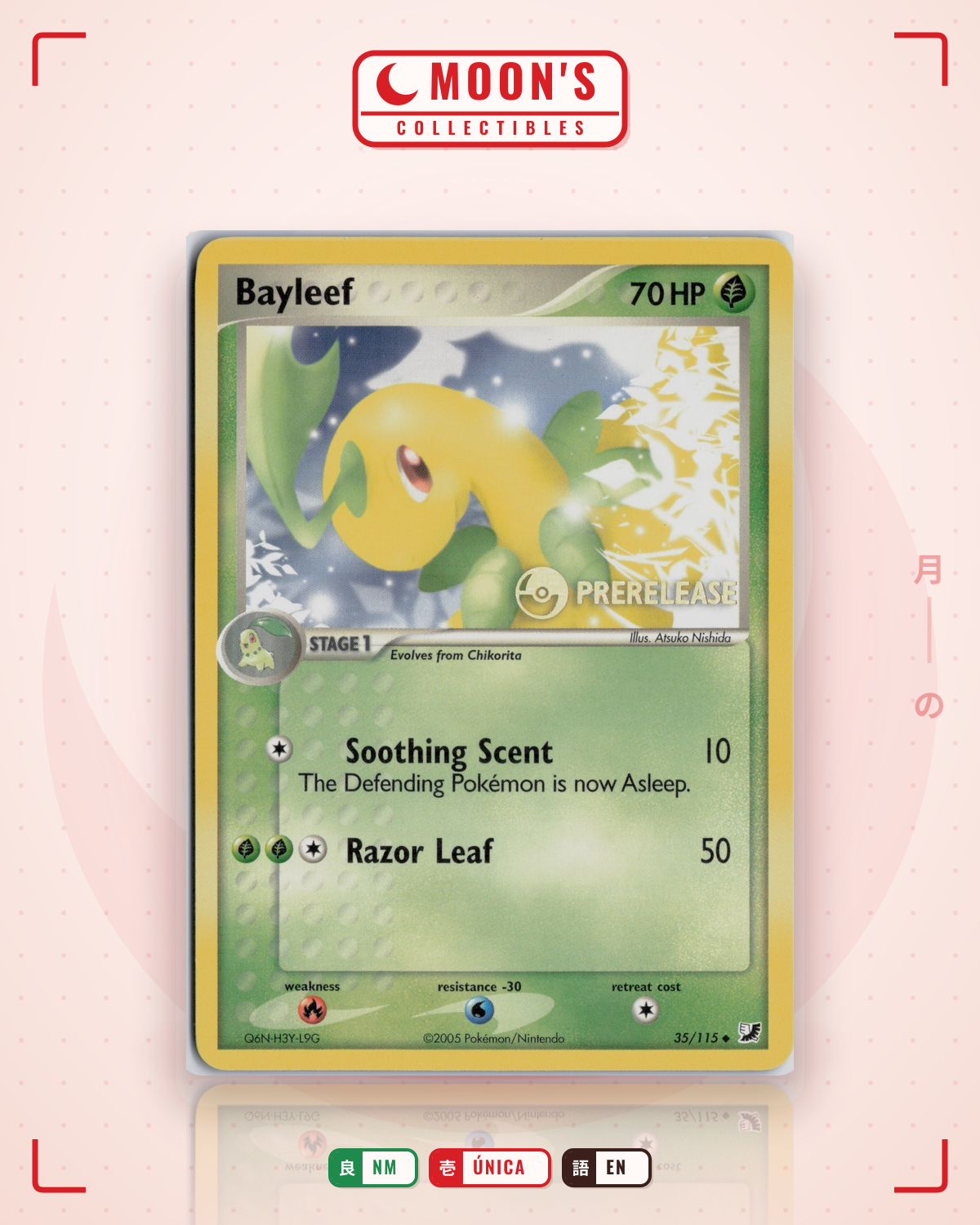 Carta Pokémon Bayleef · Unseen Forces #35/115 (NM) — pieza única en Moon's Collectibles México