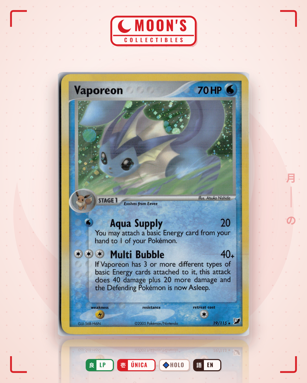 Carta Pokémon Vaporeon · Unseen Forces #19/115 (LP) — pieza única en Moon's Collectibles México