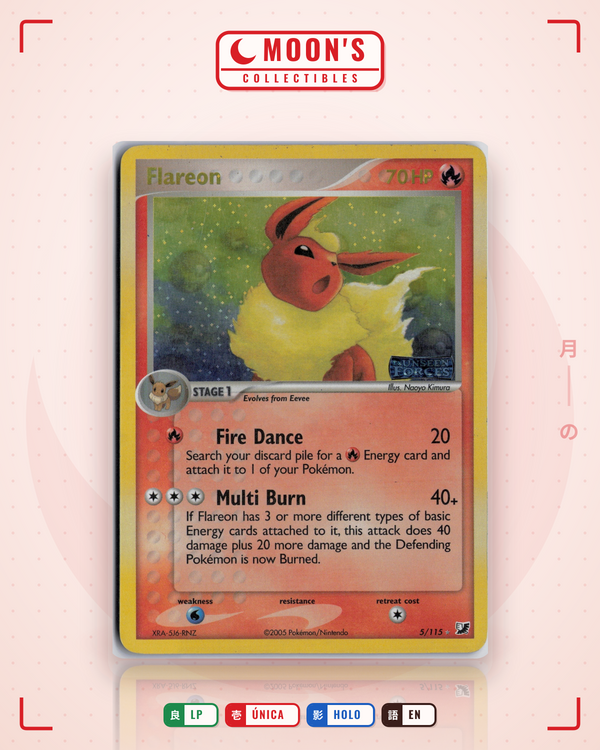 Carta Pokémon Flareon · Unseen Forces #5/115 (LP) — pieza única en Moon's Collectibles México