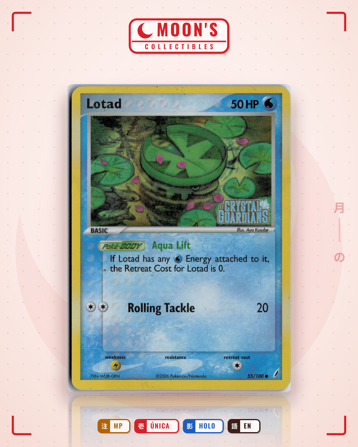 Carta Pokémon Lotad · Crystal Guardians #55/100 (MP) — pieza única en Moon's Collectibles México