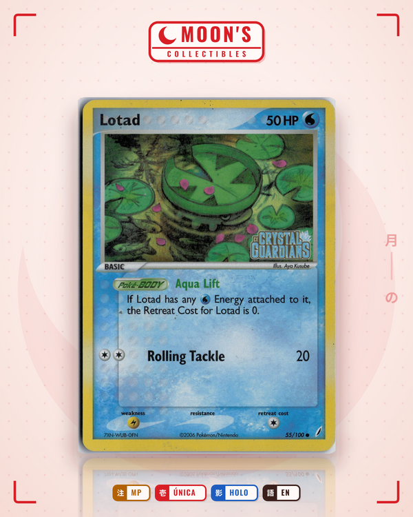 Carta Pokémon Lotad · Crystal Guardians #55/100 (MP) — pieza única en Moon's Collectibles México