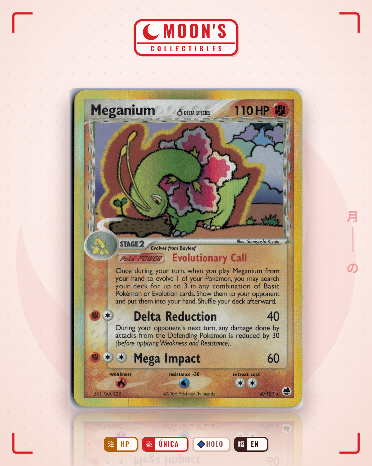 Carta Pokémon Meganium δ · Dragon Frontiers #4/101 (HP) — pieza única en Moon's Collectibles México