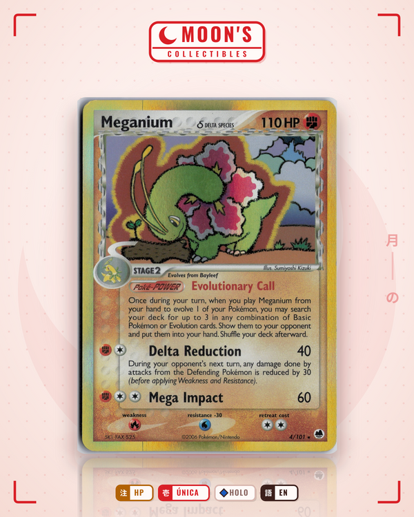 Carta Pokémon Meganium δ · Dragon Frontiers #4/101 (HP) — pieza única en Moon's Collectibles México