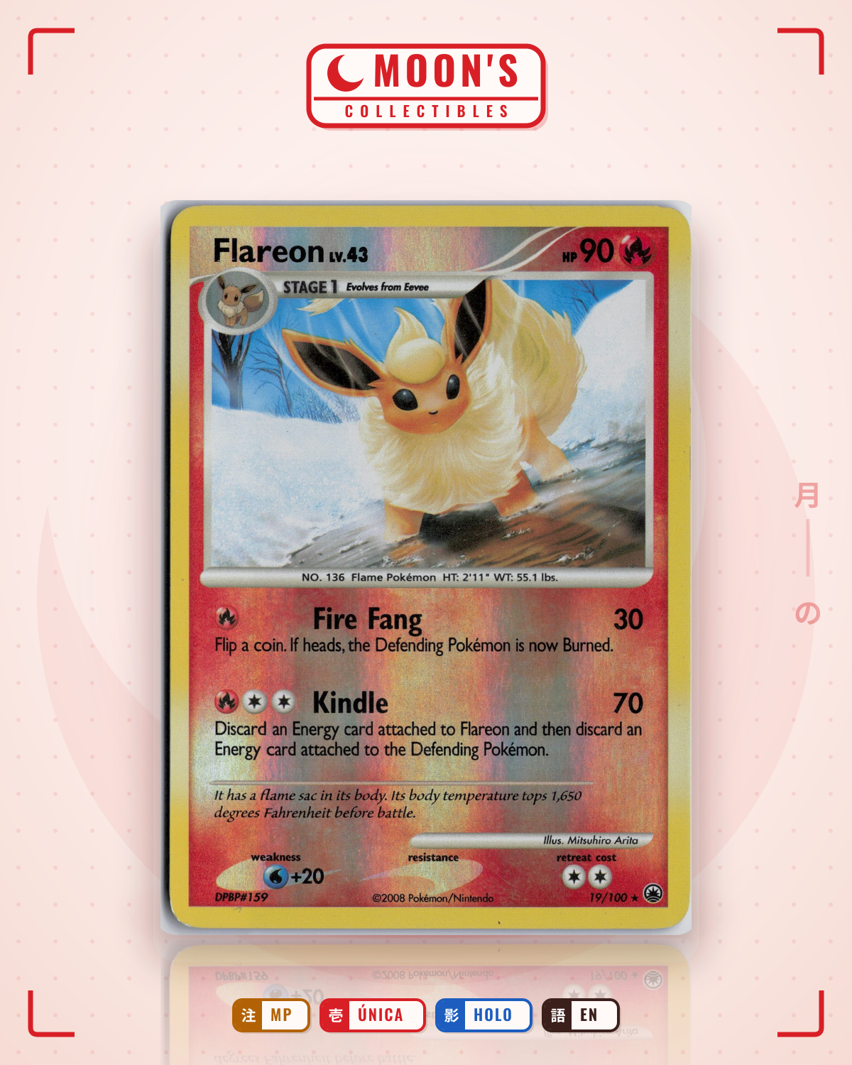 Carta Pokémon Flareon · Majestic Dawn #19/100 (MP) — pieza única en Moon's Collectibles México