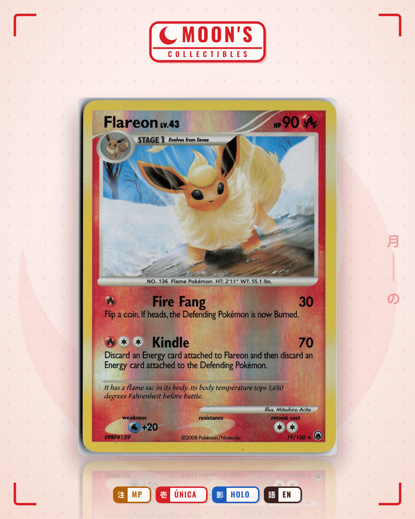 Carta Pokémon Flareon · Majestic Dawn #19/100 (MP) — pieza única en Moon's Collectibles México