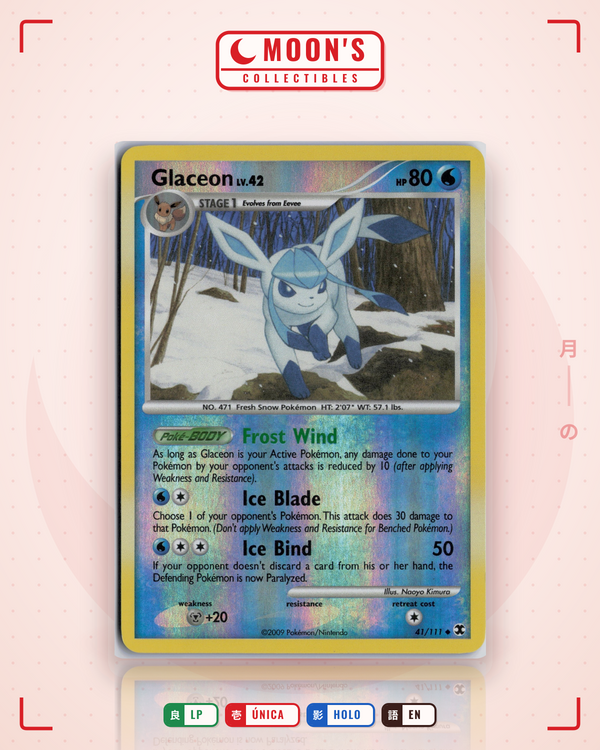 Carta Pokémon Glaceon · Rising Rivals #41/111 (LP) — pieza única en Moon's Collectibles México