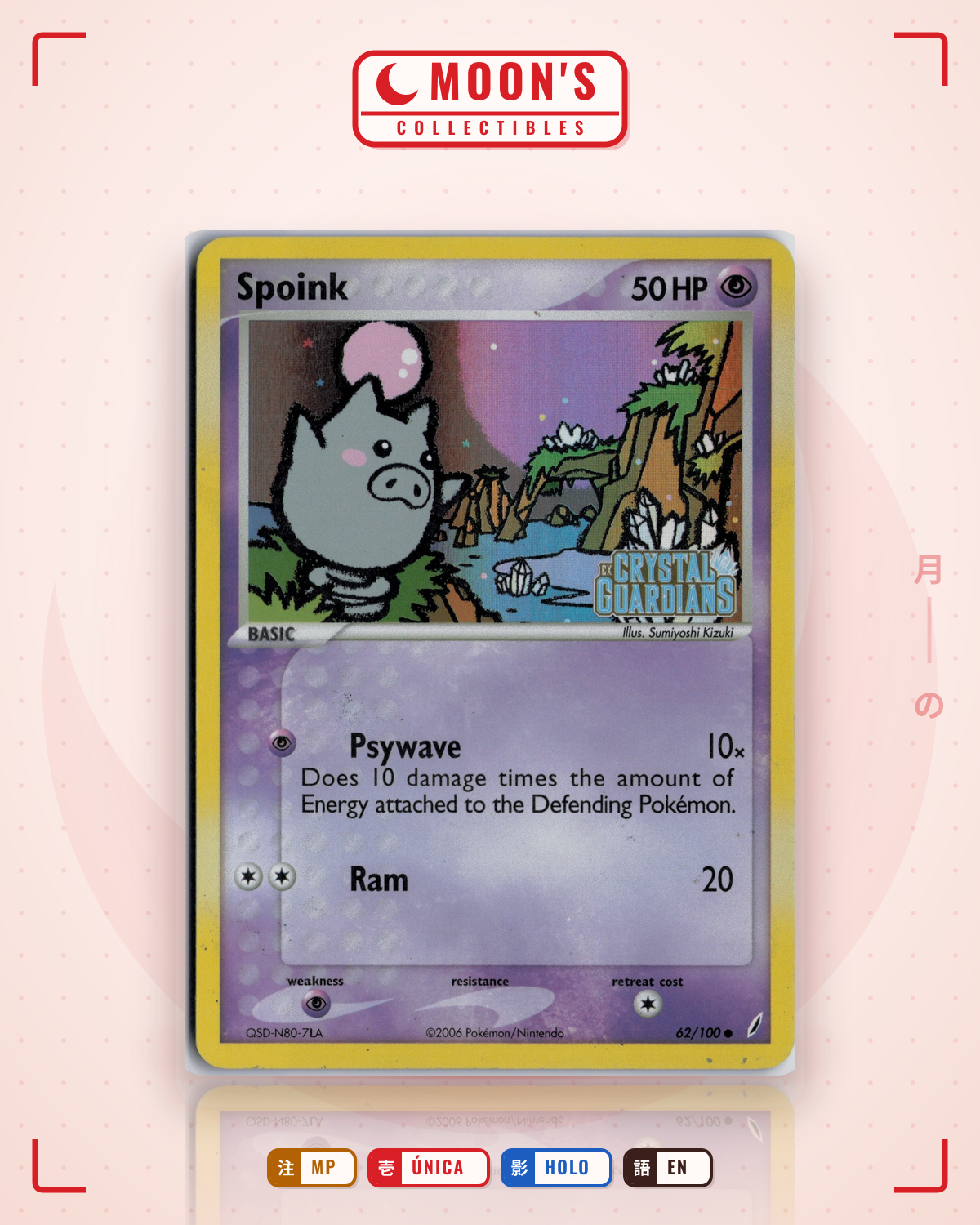 Carta Pokémon Spoink · Crystal Guardians #62/100 (MP) — pieza única en Moon's Collectibles México