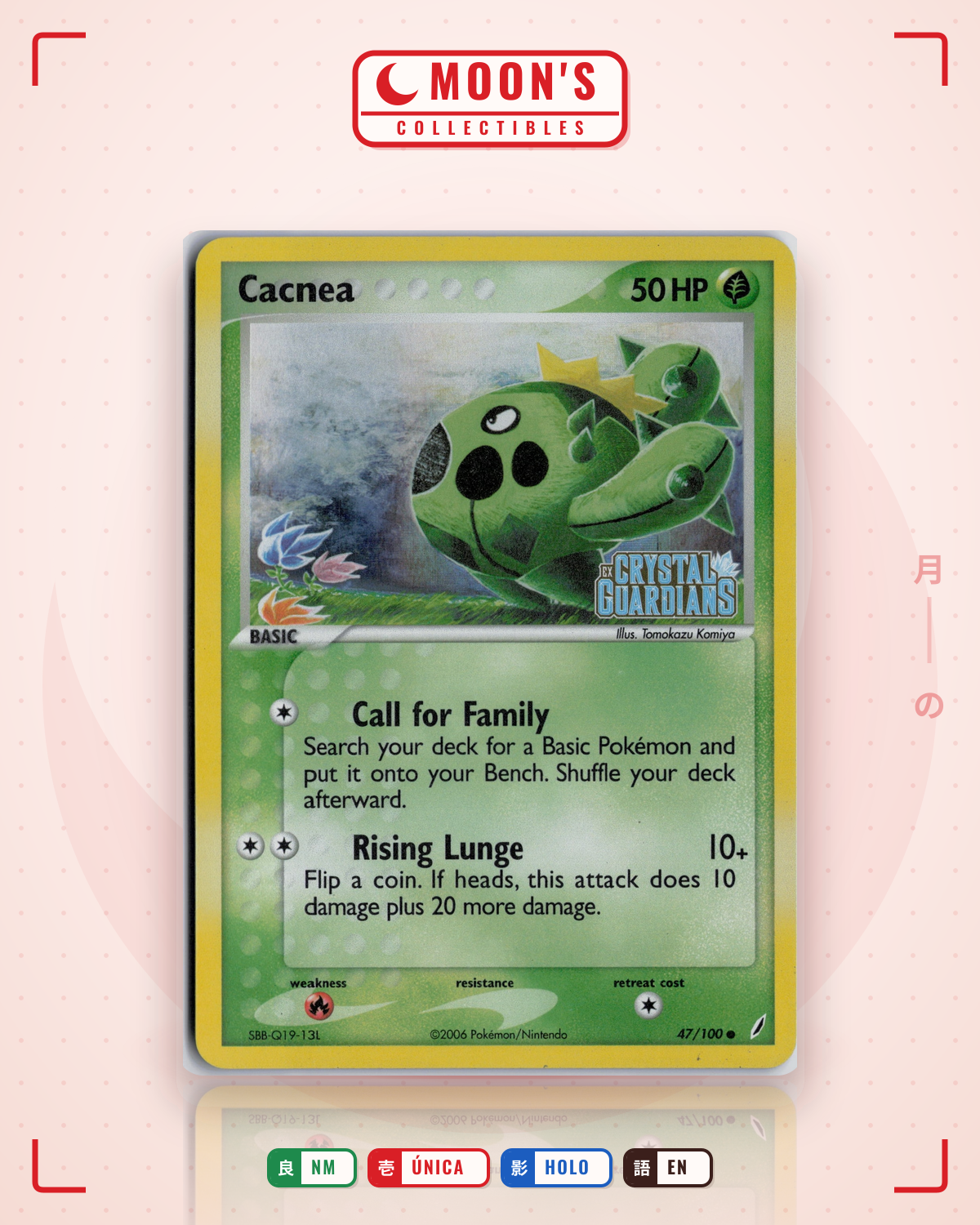 Carta Pokémon Cacnea · Crystal Guardians #47/100 (NM) — pieza única en Moon's Collectibles México