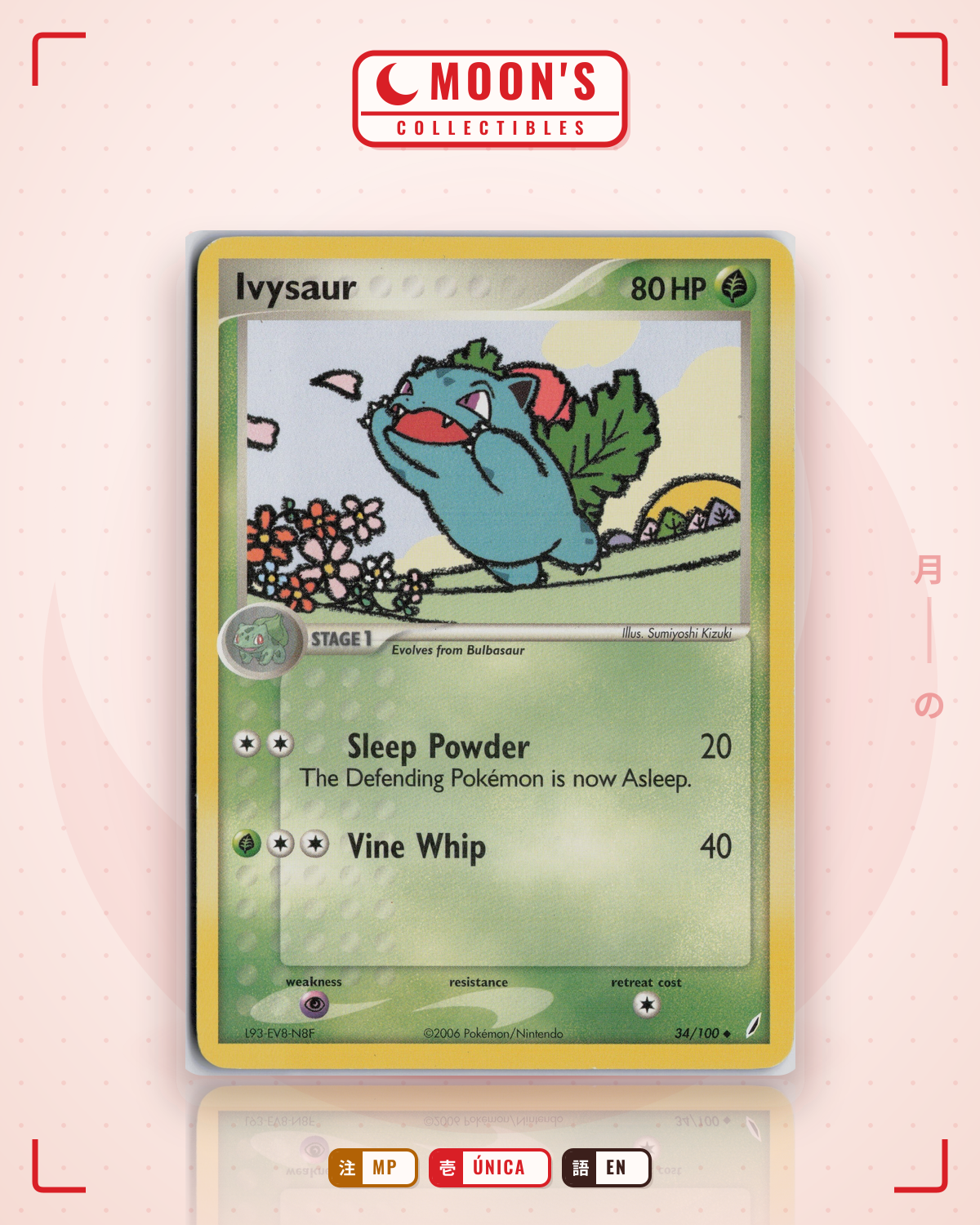 Carta Pokémon Ivysaur · Crystal Guardians #34/100 (MP) — pieza única en Moon's Collectibles México