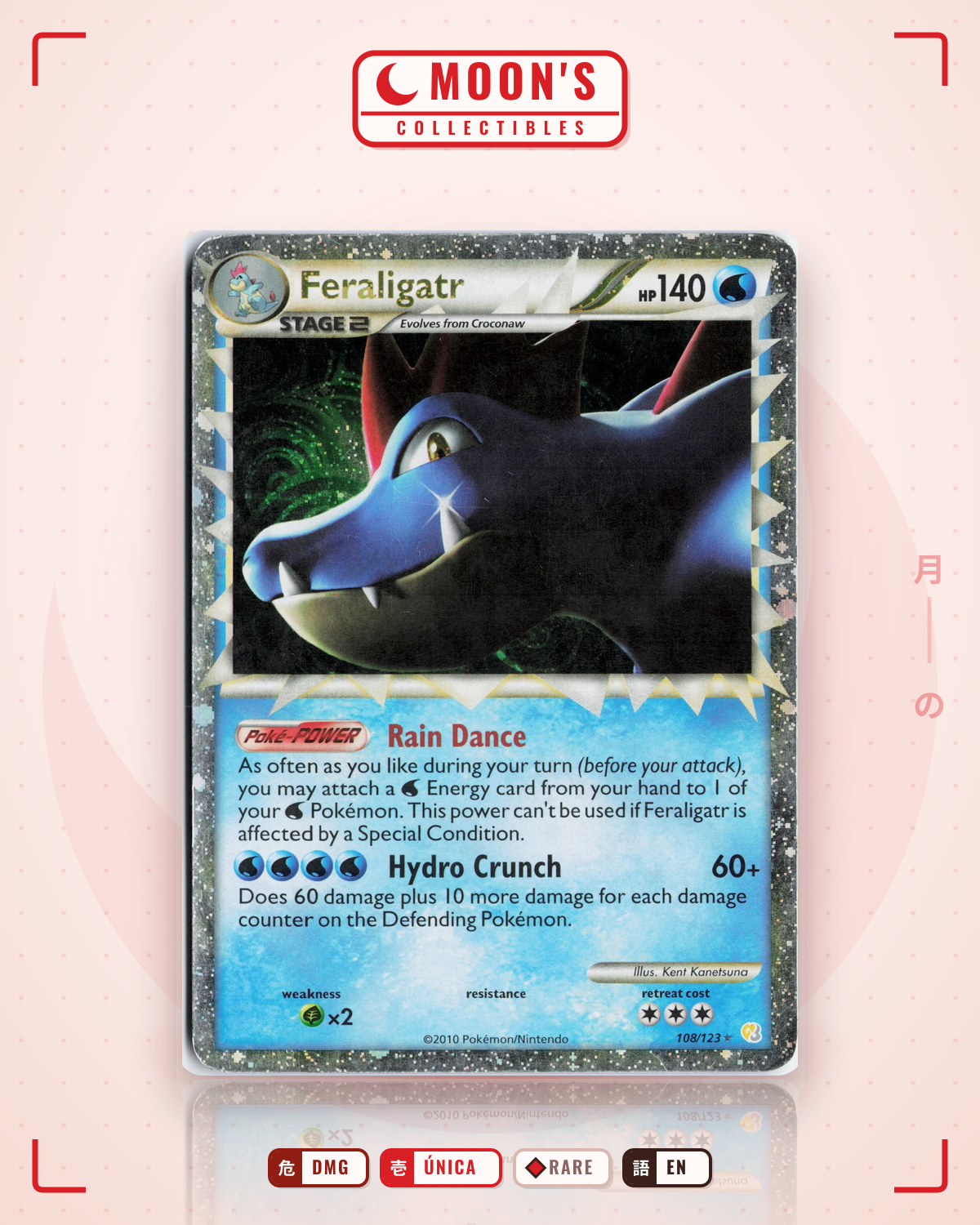 Carta Pokémon Feraligatr · HeartGold & SoulSilver #108/123 (DMG) — pieza única en Moon's Collectibles México