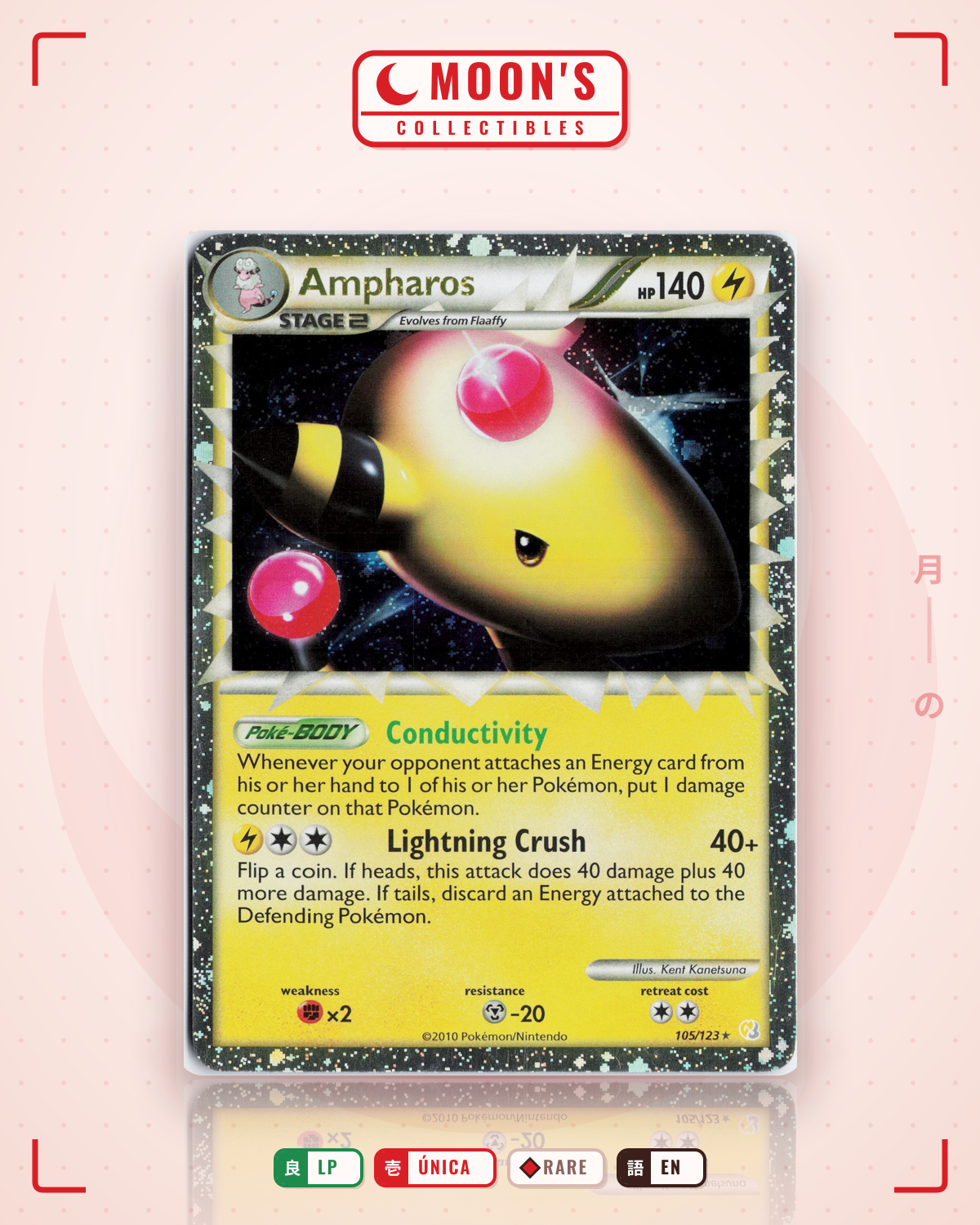 Carta Pokémon Ampharos · HeartGold & SoulSilver #105/123 (LP) — pieza única en Moon's Collectibles México