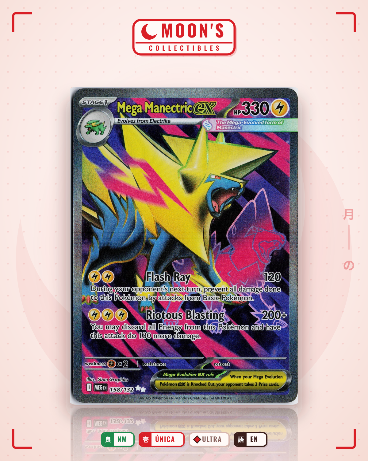 Carta Pokémon Mega Manectric ex · Mega Evolution #158/132 (NM) — pieza única en Moon's Collectibles México