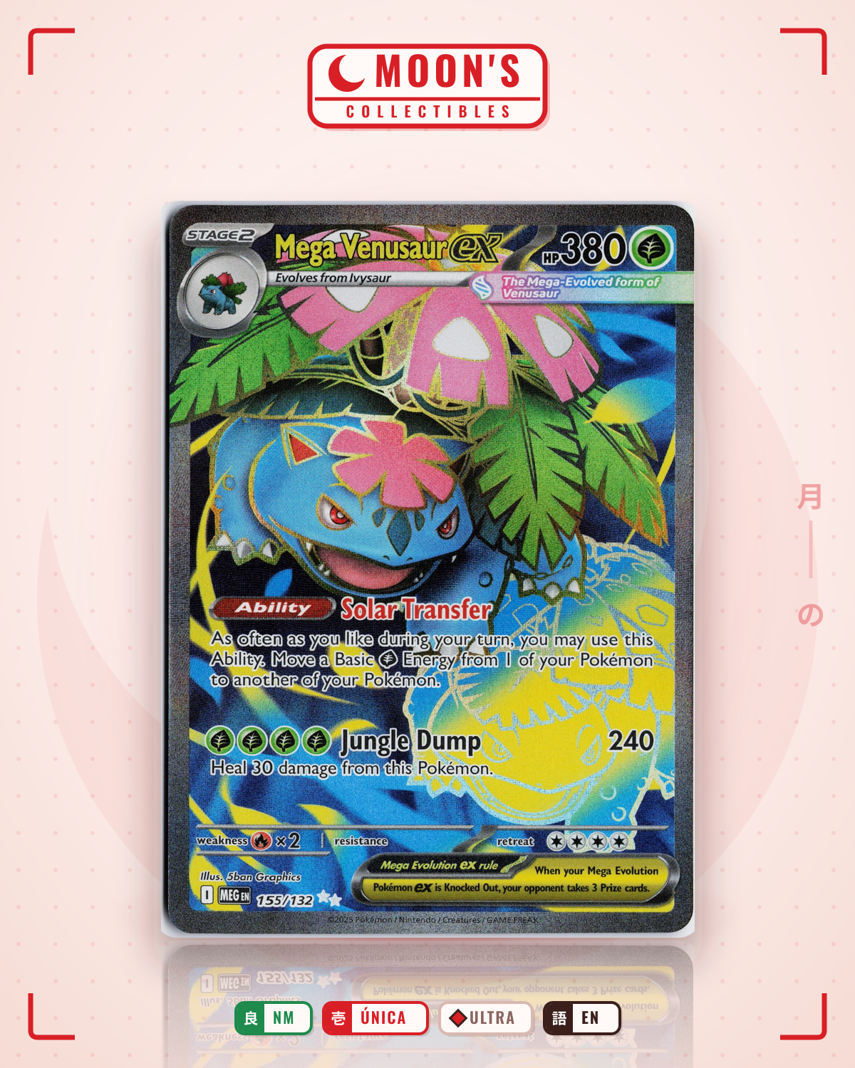 Carta Pokémon Mega Venusaur ex · Mega Evolution #155/132 (NM) — pieza única en Moon's Collectibles México
