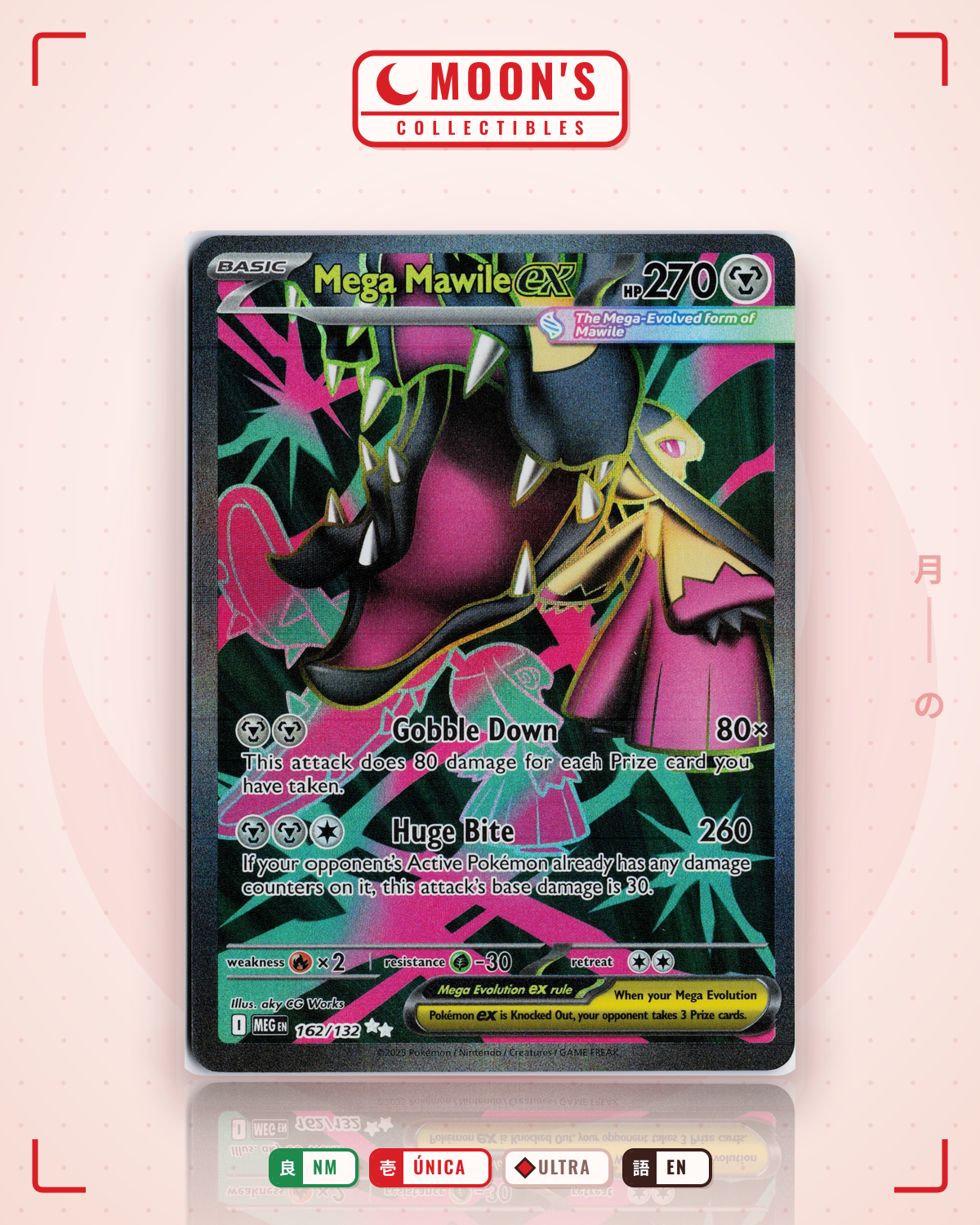 Carta Pokémon Mega Mawile ex · Mega Evolution #162/132 (NM) — pieza única en Moon's Collectibles México