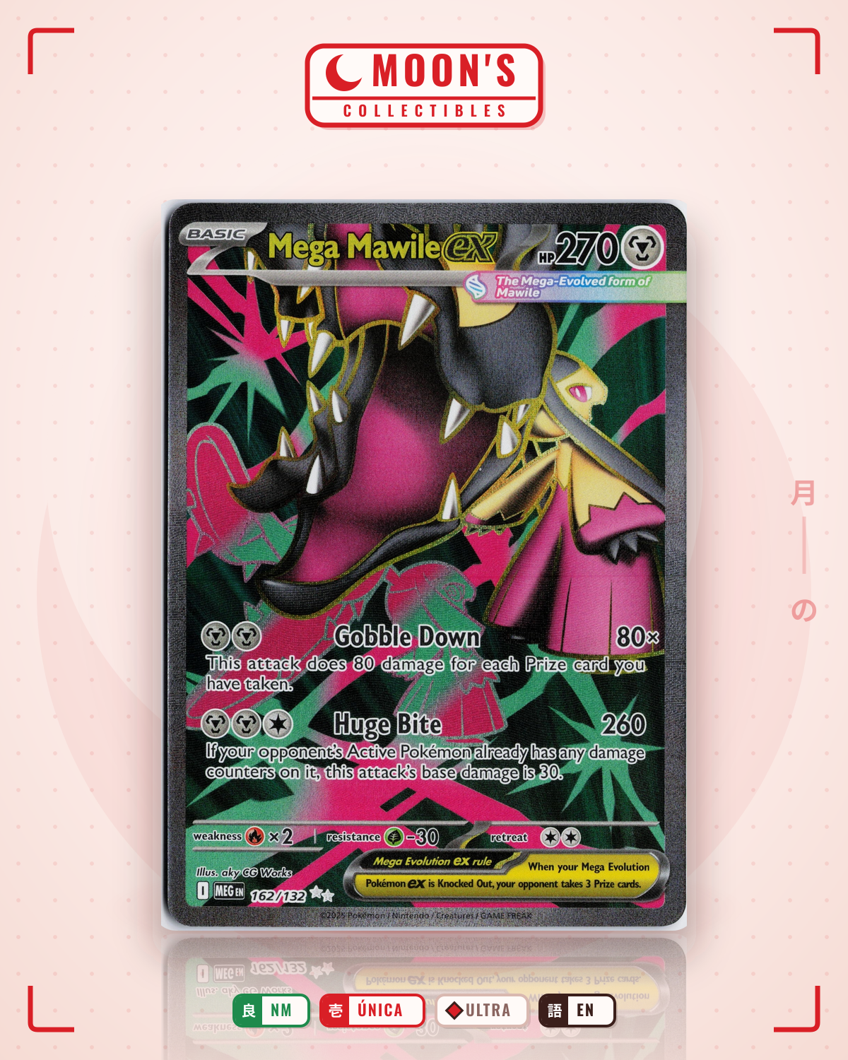 Carta Pokémon Mega Mawile ex · Mega Evolution #162/132 (NM) — pieza única en Moon's Collectibles México
