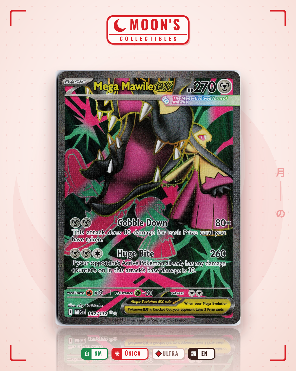 Carta Pokémon Mega Mawile ex · Mega Evolution #162/132 (NM) — pieza única en Moon's Collectibles México