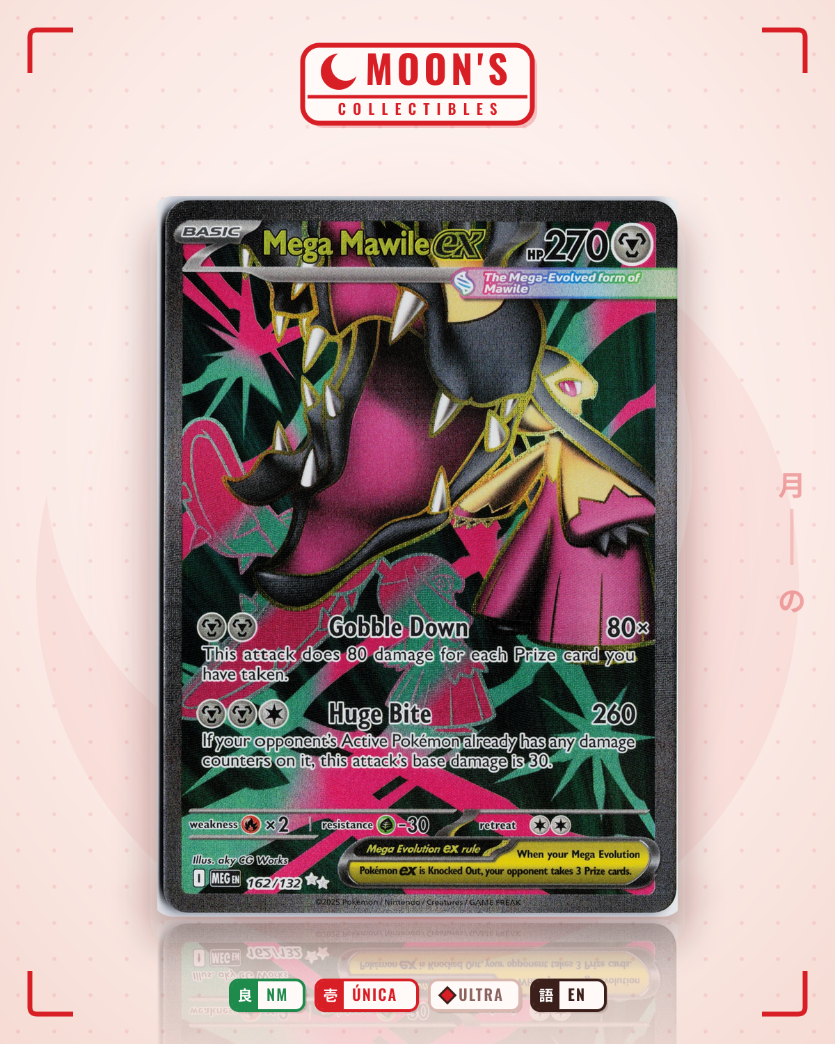 Carta Pokémon Mega Mawile ex · Mega Evolution #162/132 (NM) — pieza única en Moon's Collectibles México