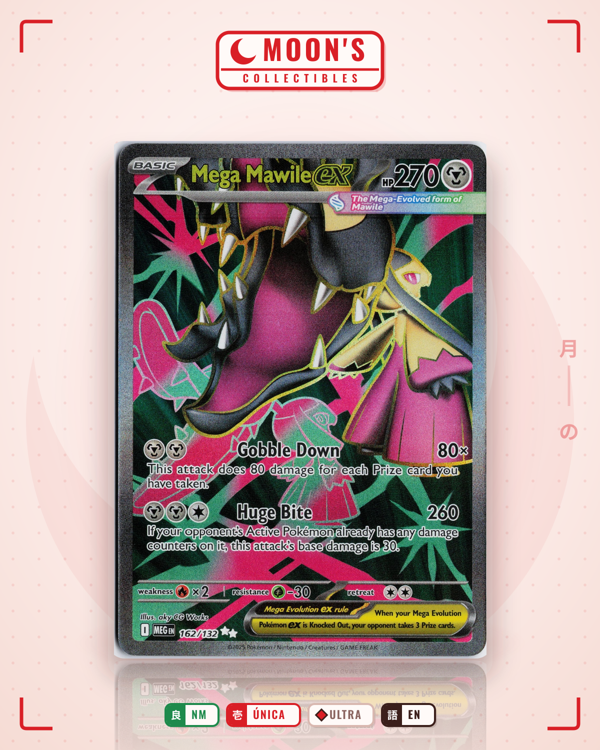 Carta Pokémon Mega Mawile ex · Mega Evolution #162/132 (NM) — pieza única en Moon's Collectibles México