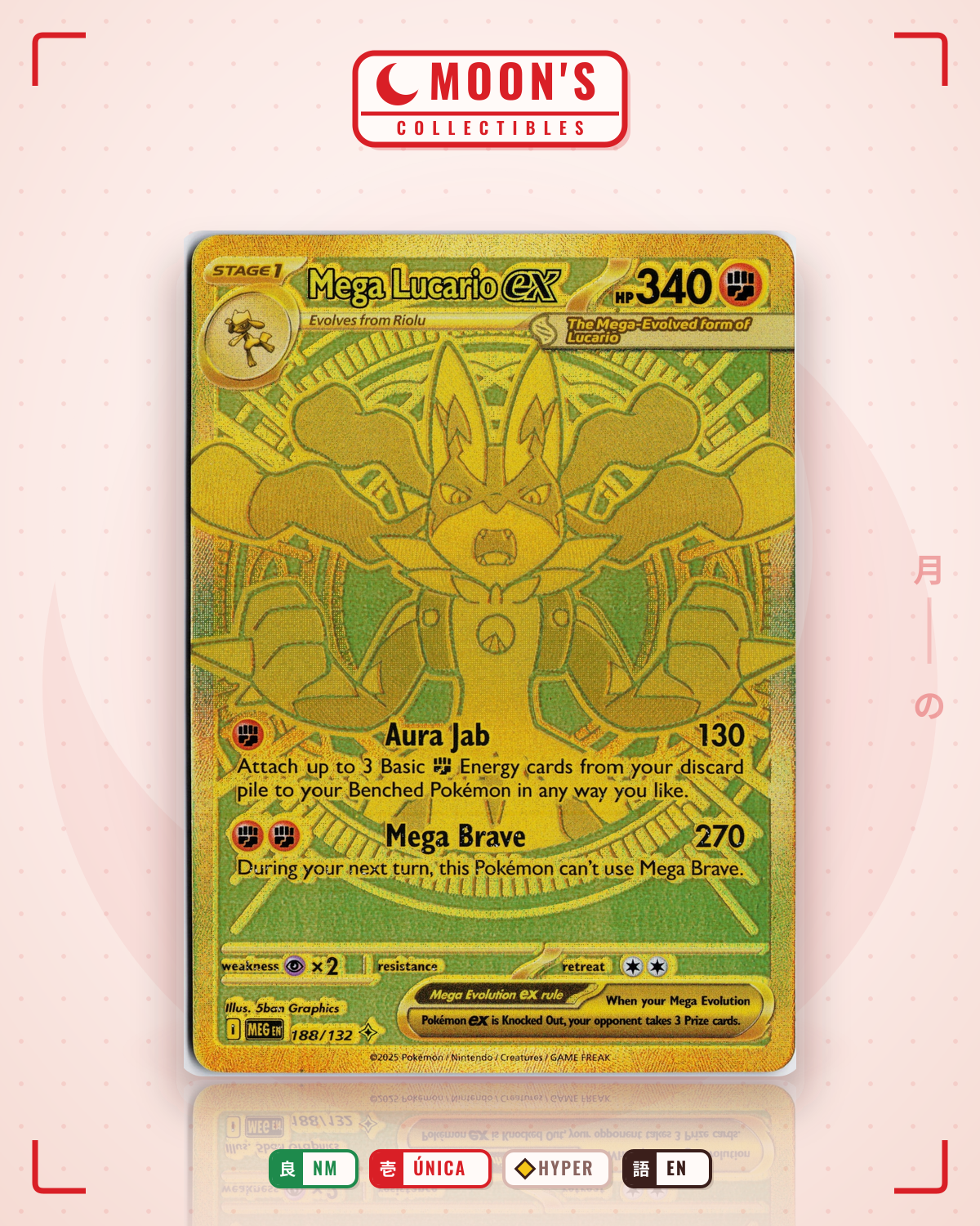 Carta Pokémon Mega Lucario ex · Mega Evolution #188/132 (NM) — pieza única en Moon's Collectibles México